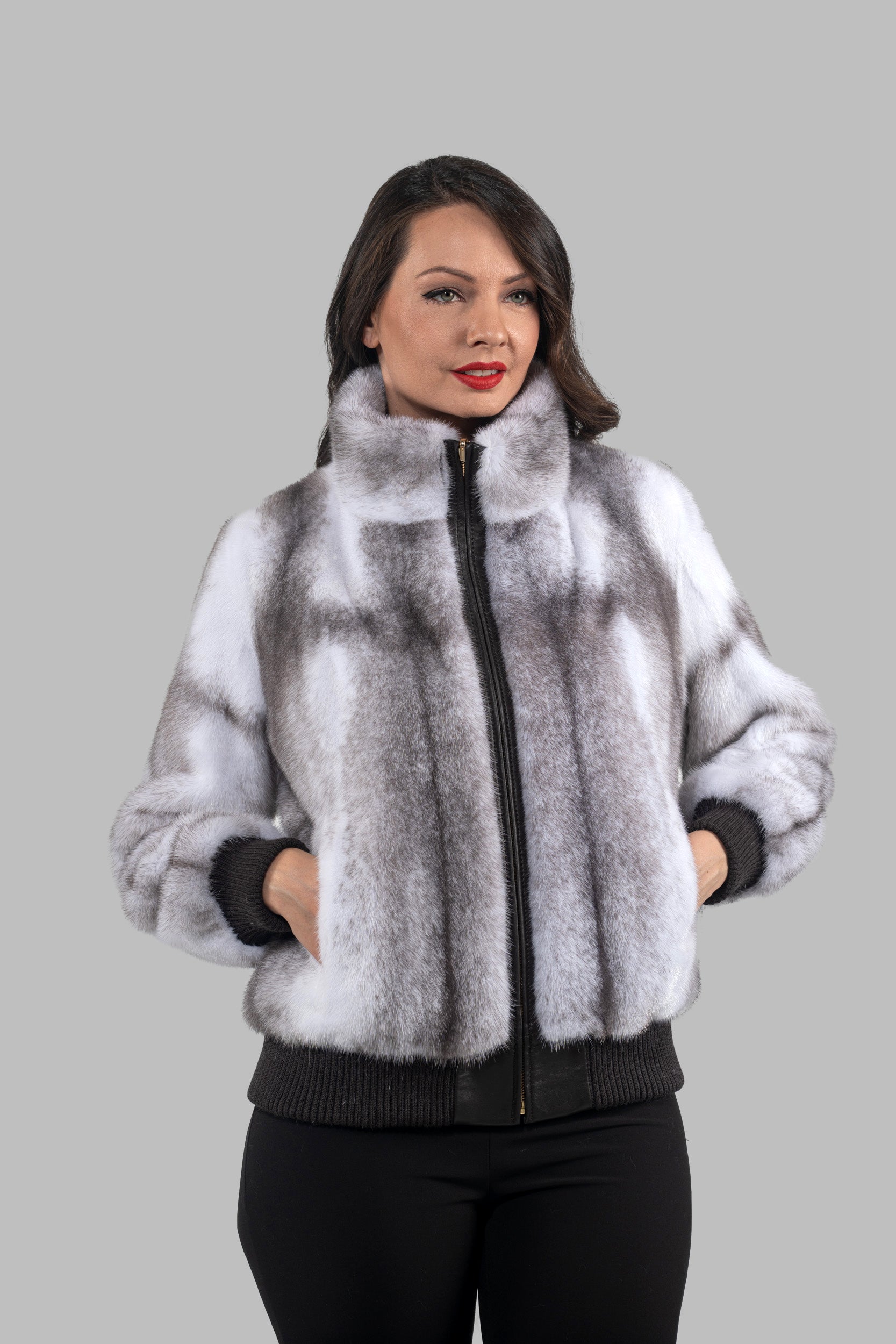 Silver Cross Mink Bomber Jacket with Stand Collar L/O13C224