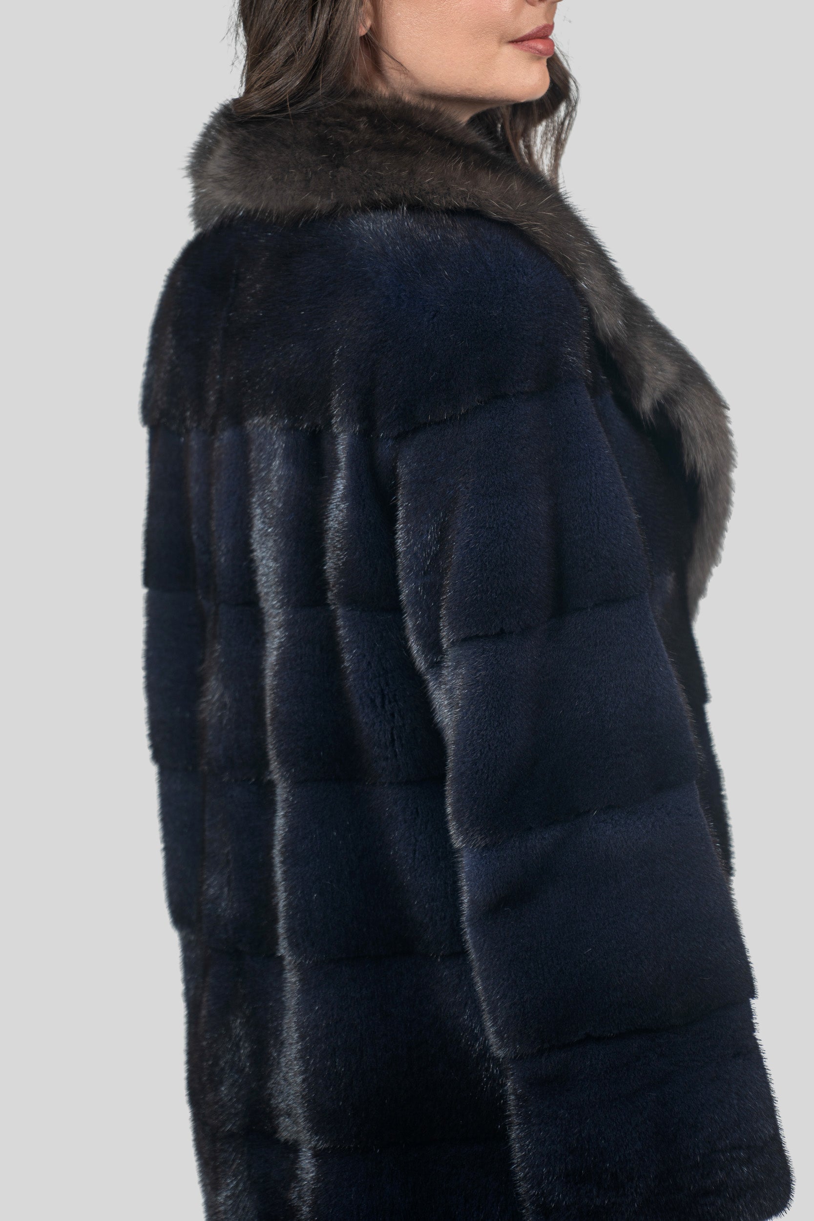 Purple Mink Half Coat with Russian Sable Notch Collar P/K13c530s20