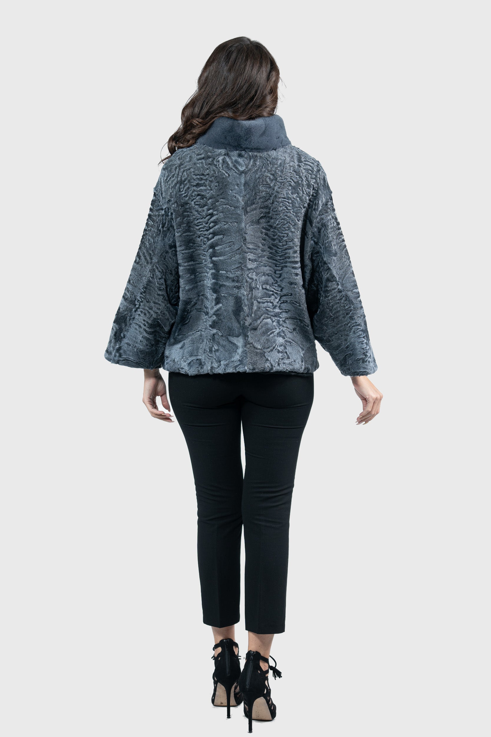 Asphalto Swakara Jacket with Mink Stand Collar S/S13C138