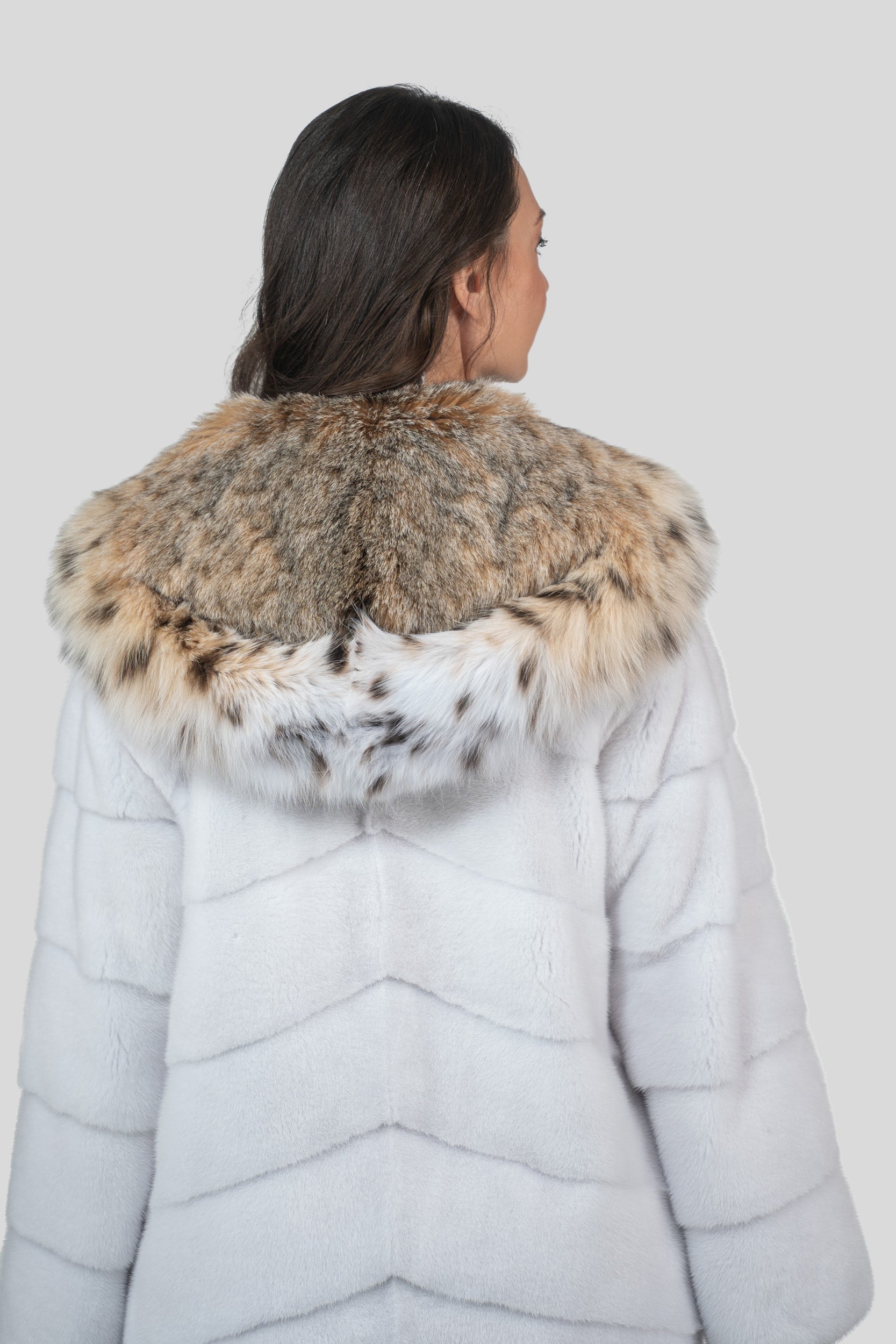 White Mink Half Coat with Bobcat Hood A/K4340