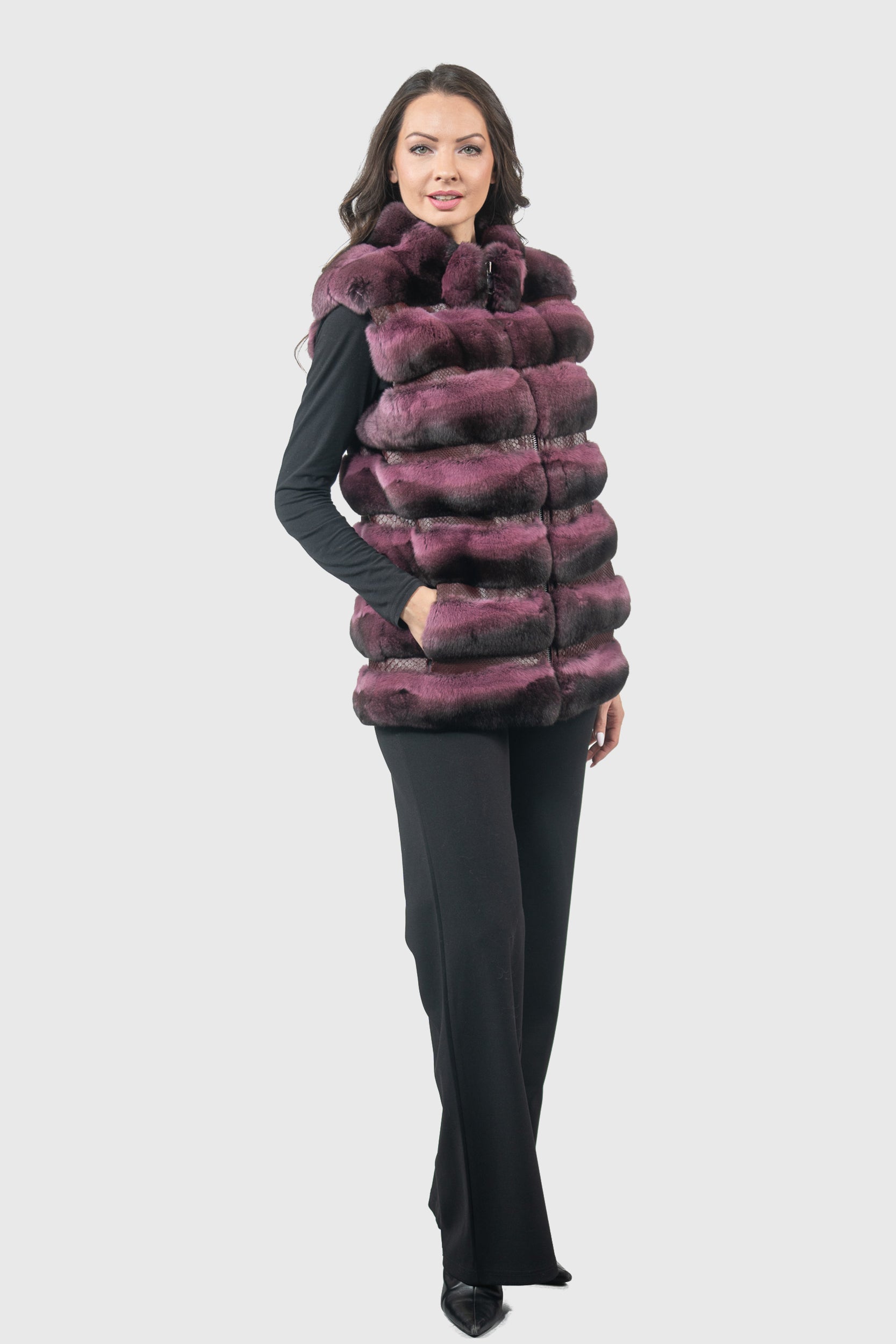 Bordeaux Chinchilla Vest with Snake Leather Ρ/Κ13c519g530