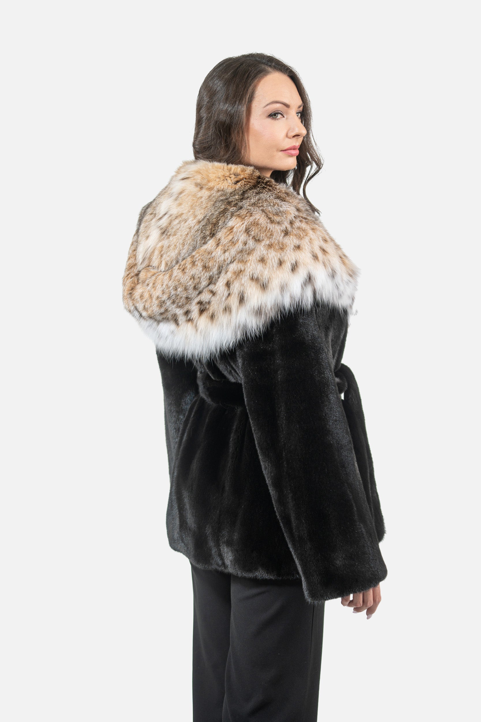 Blackglama Mink Half Coat with Bobcat Hood L/O13C978