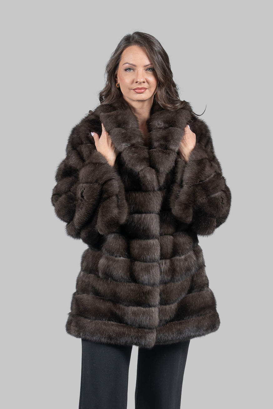 Dark Russian Sable Half Coat with Shawl Collar P/K23C919