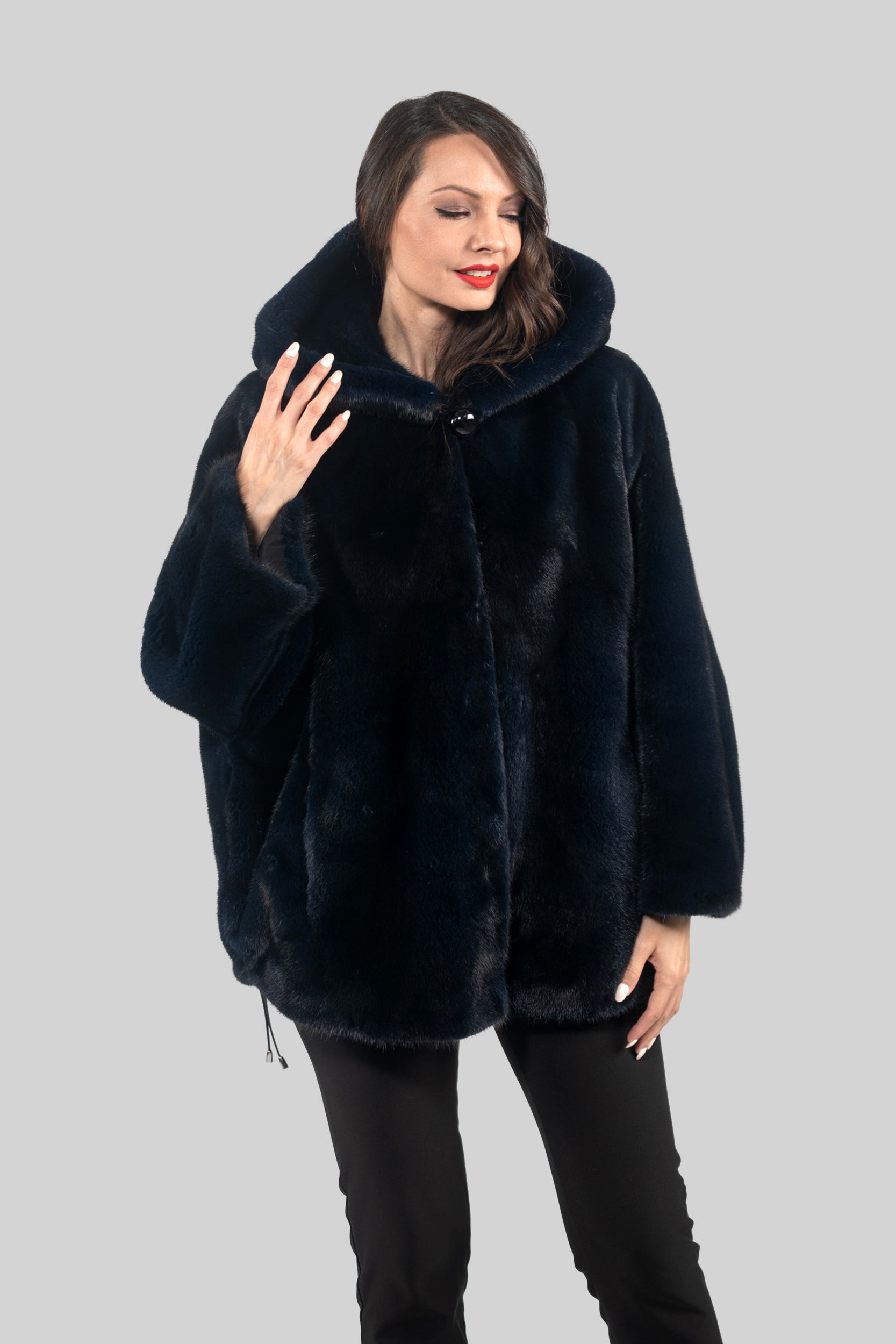 Blue Black Mink Jacket with Hood L/OR5
