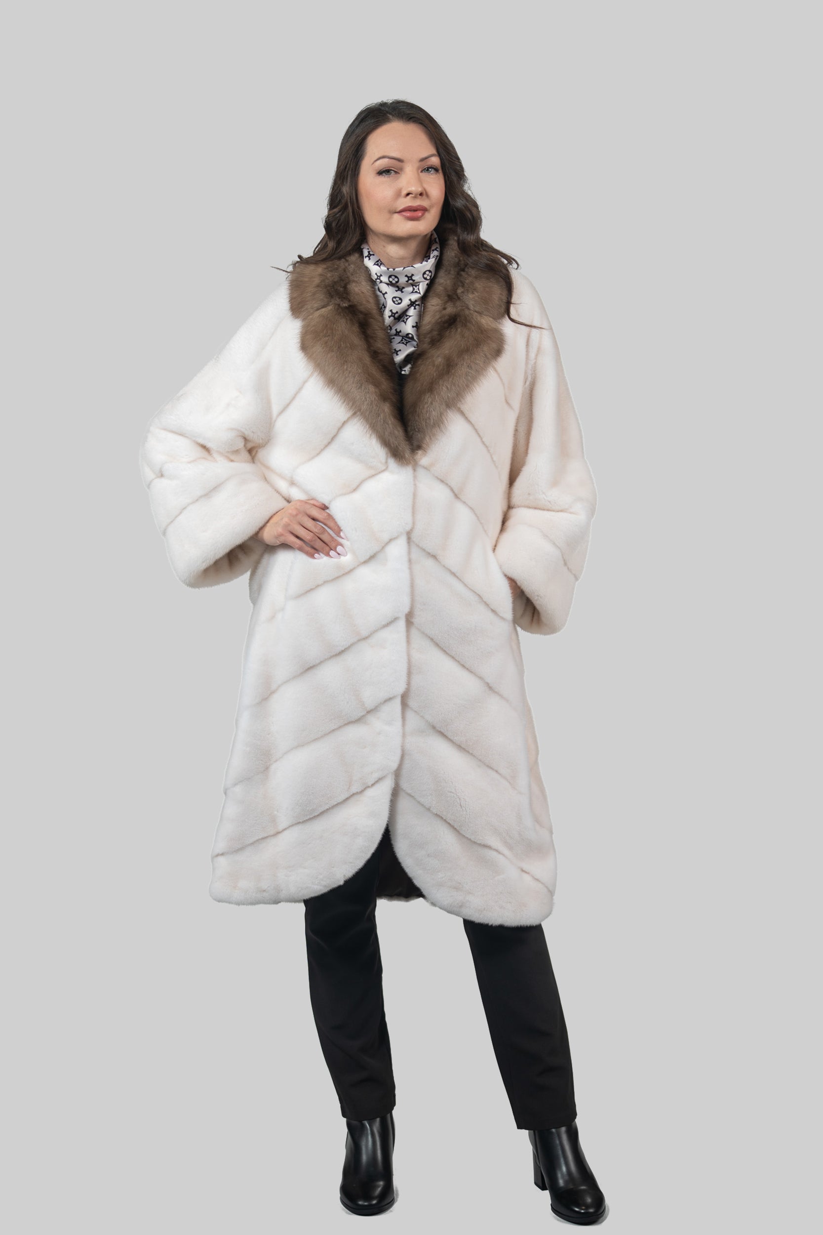 Pearl Mink Coat with Russian Sable Notch Collar A/K13C848GS20