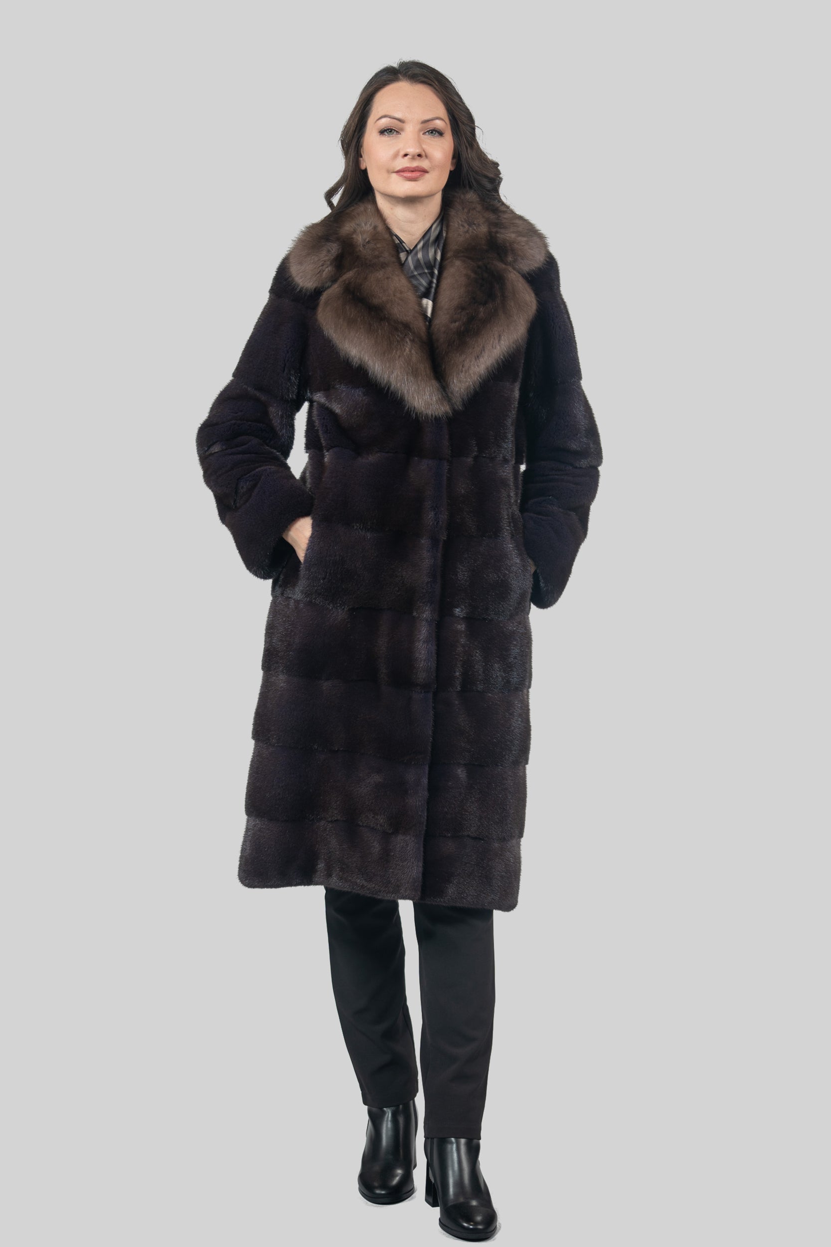 Aubergine Mink Half Coat with Russian Sable Notch Collar P/K13c530s20