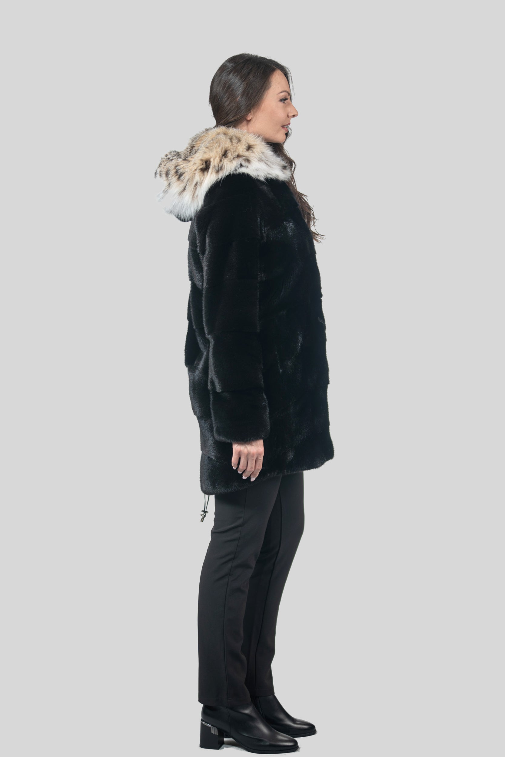 Blackglama Mink Half Coat with Bobcat Hood P/K19134