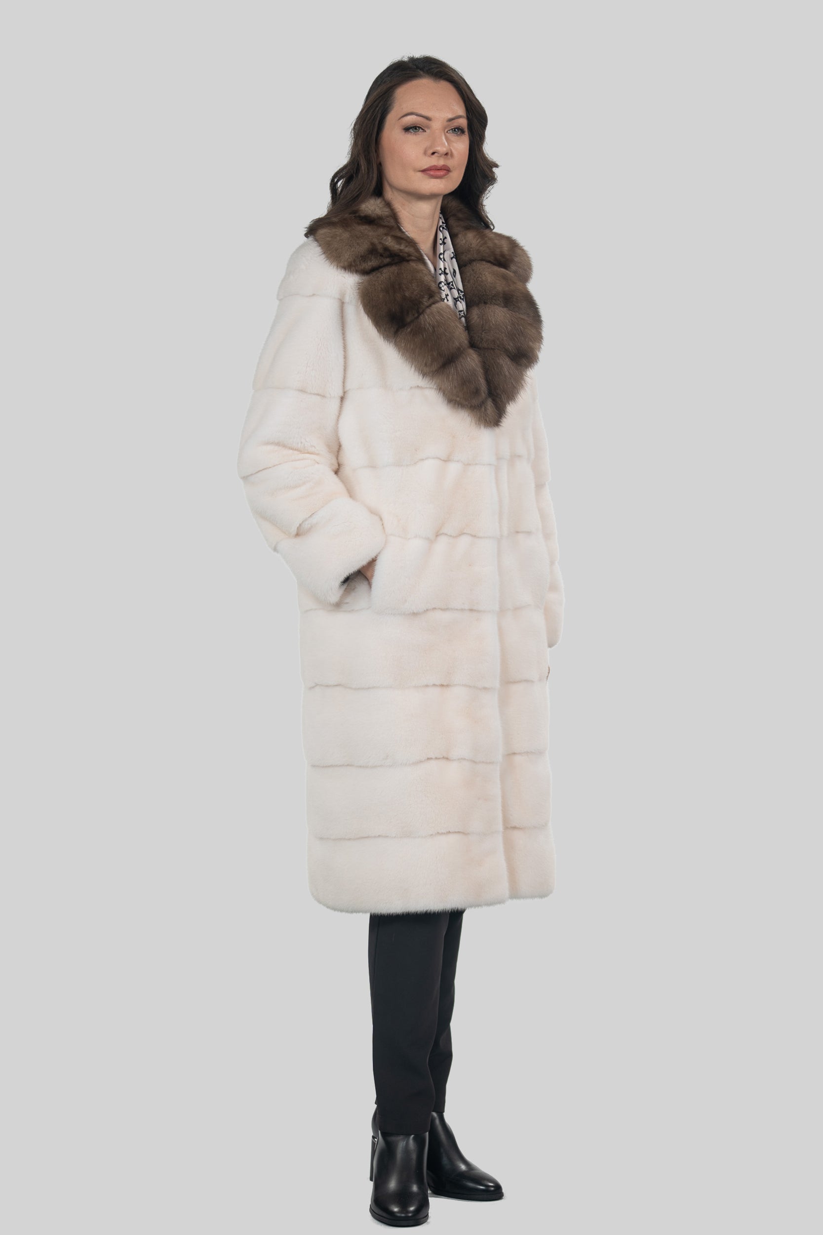 Pearl Mink Half Coat with Russian Sable  Notch Collar P/K13c530s20