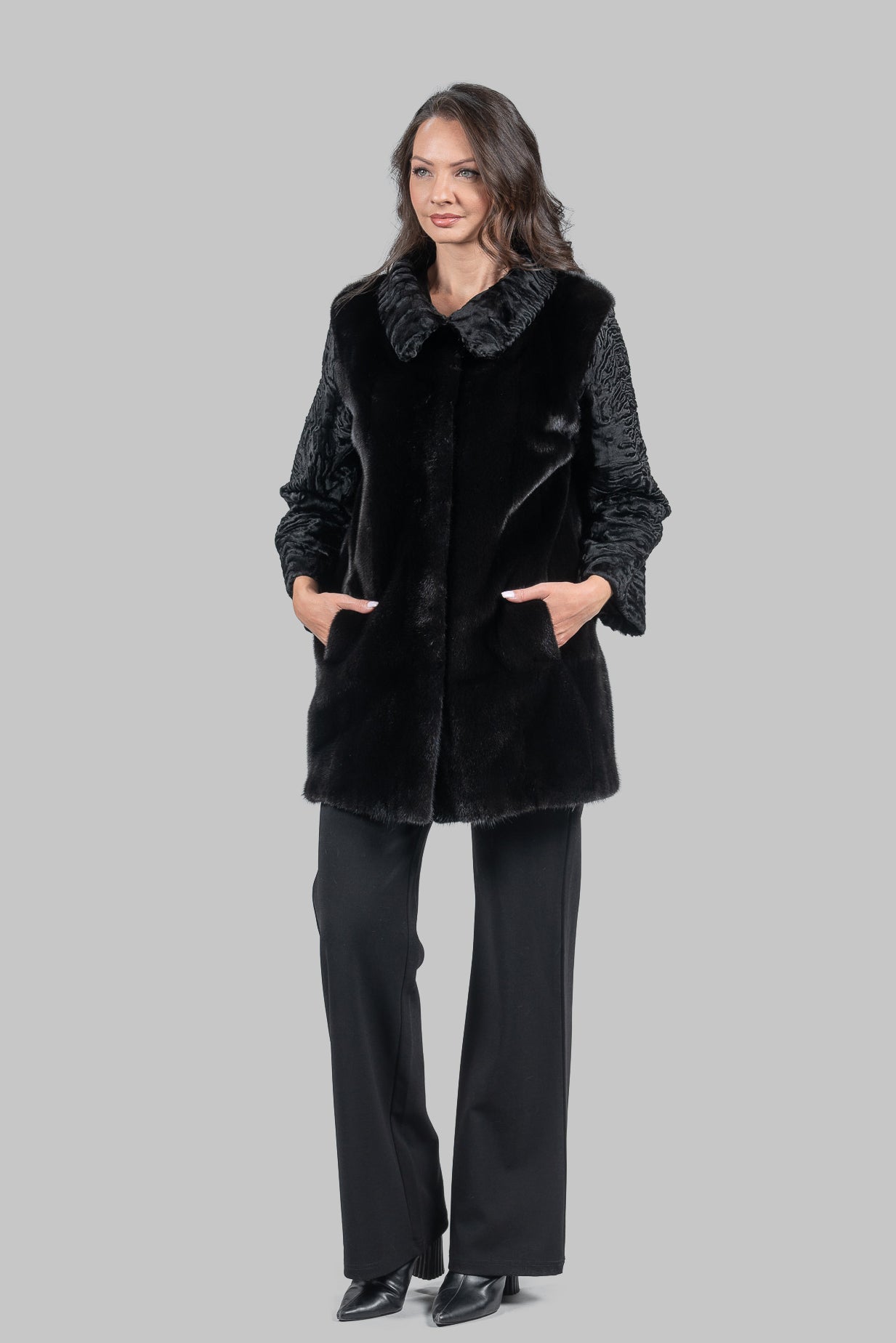 Blackglama Mink Jacket with Swakara Sleeves and Platter Collar S/S18M7000