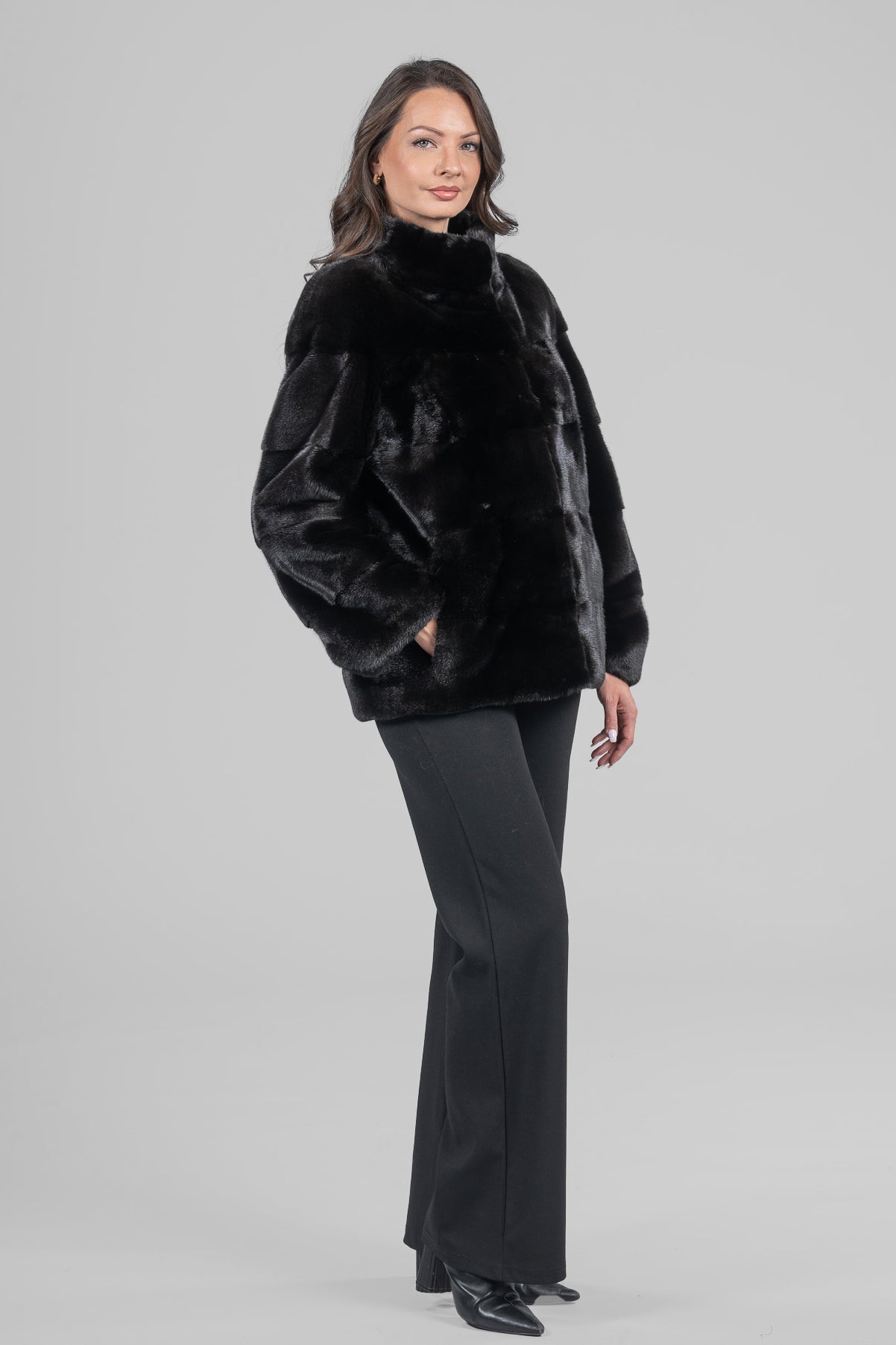 Black Mink Tiered Jacket P/K13C528