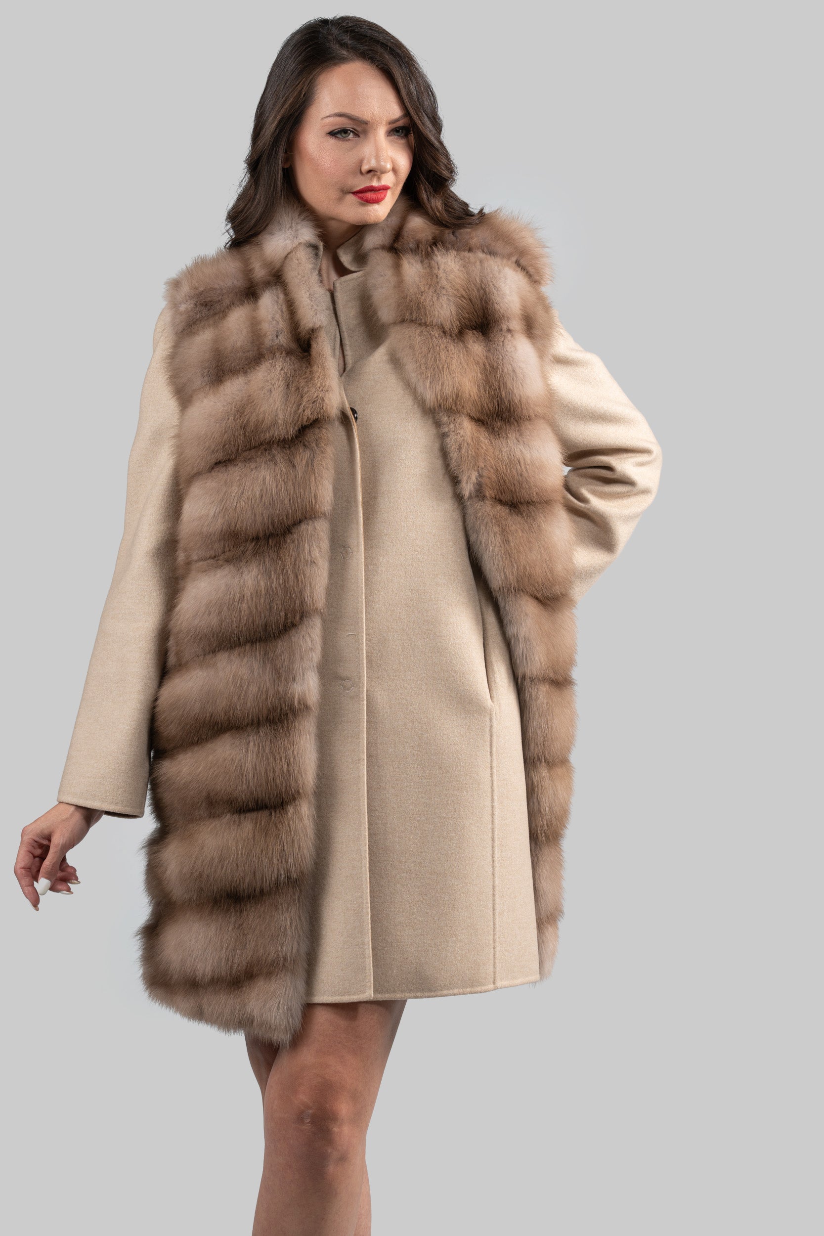 Ecru Cashmere Half Coat & Vest with Baumarten Trim 17C8003