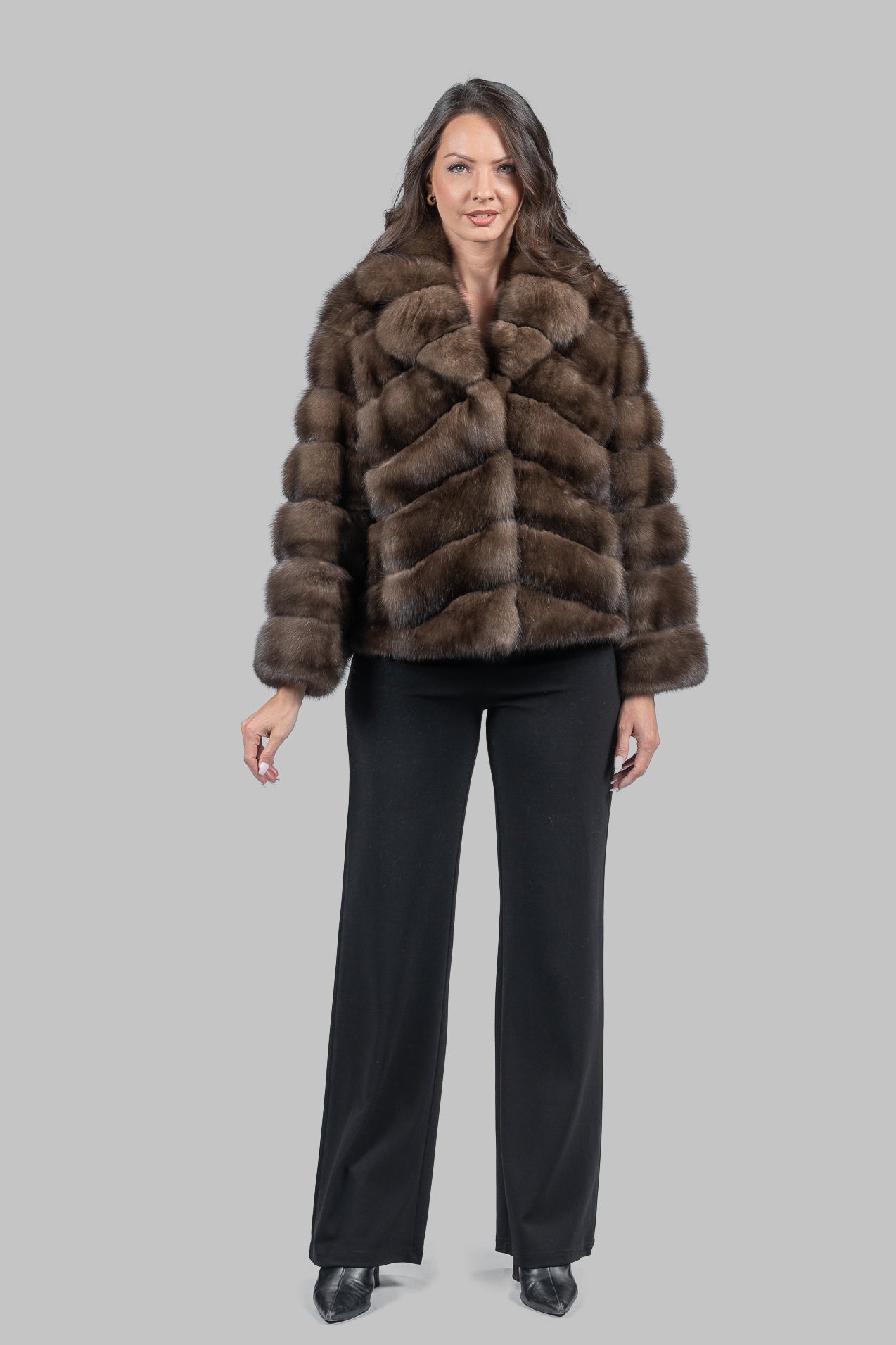 Graphite Russian Sable Jacket with Notch Collar A/K13C528s20