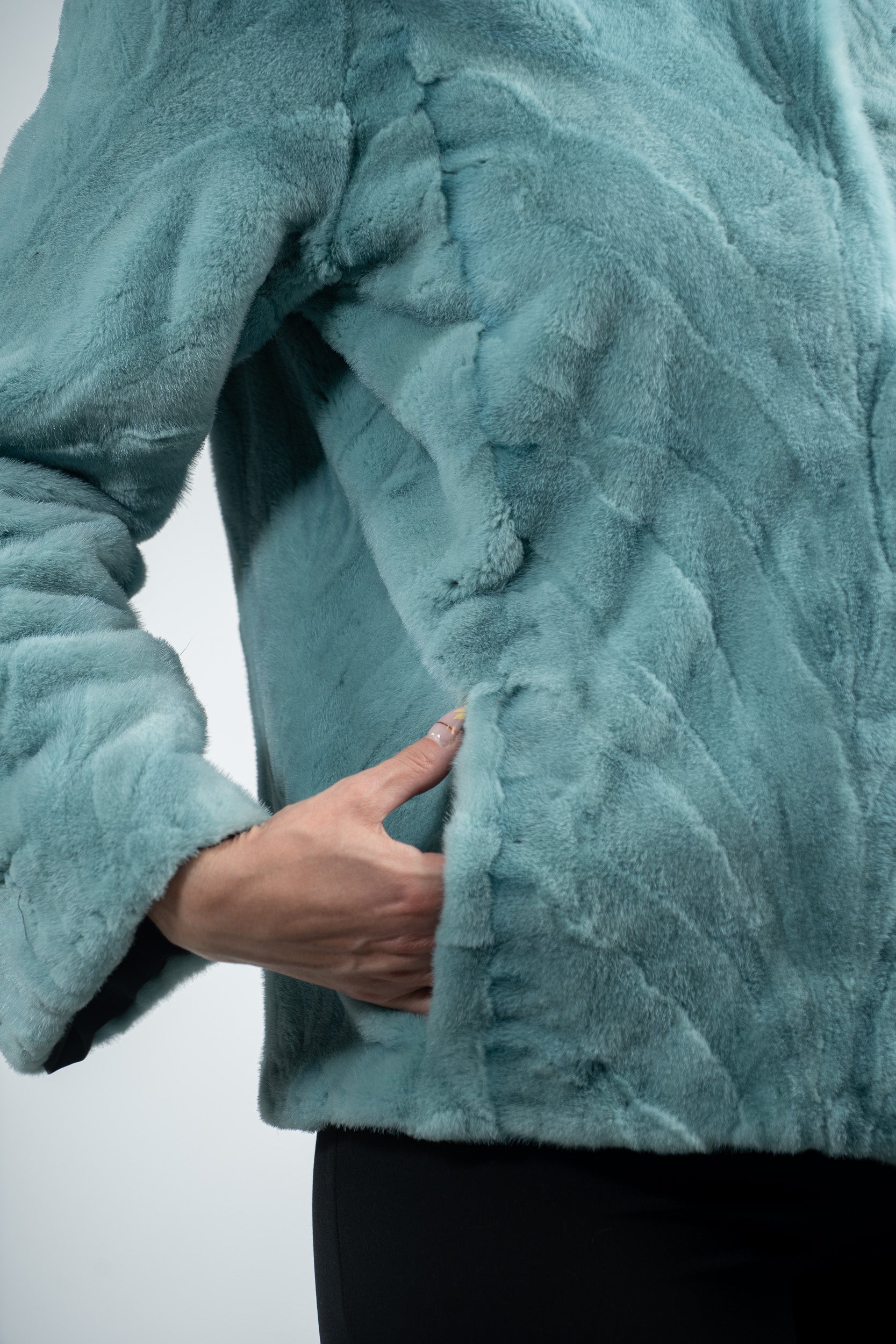 Mint Mink Pieced Hooded Jacket 13C543