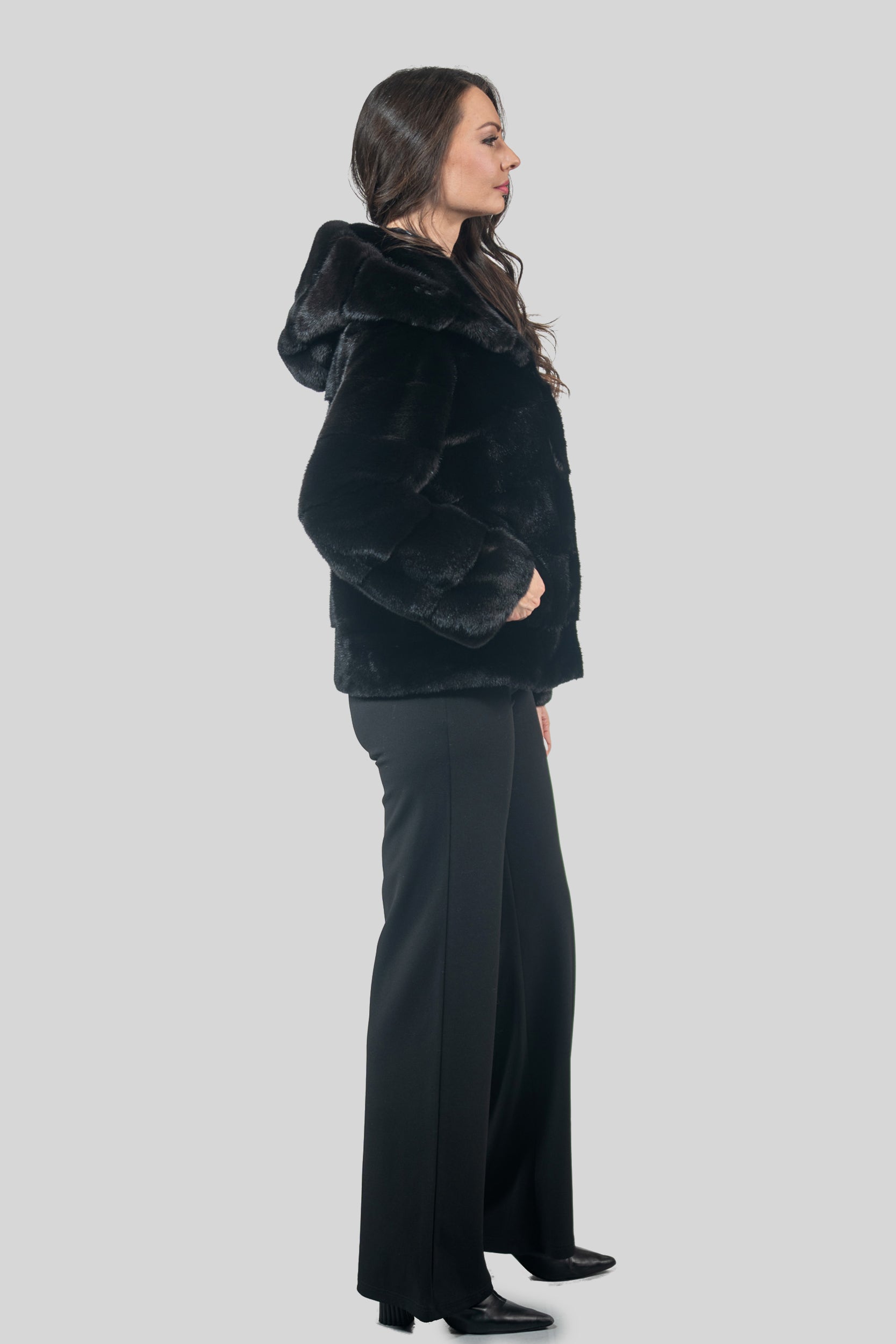 Black Mink Jacket with Attached Hood P/K13C543H
