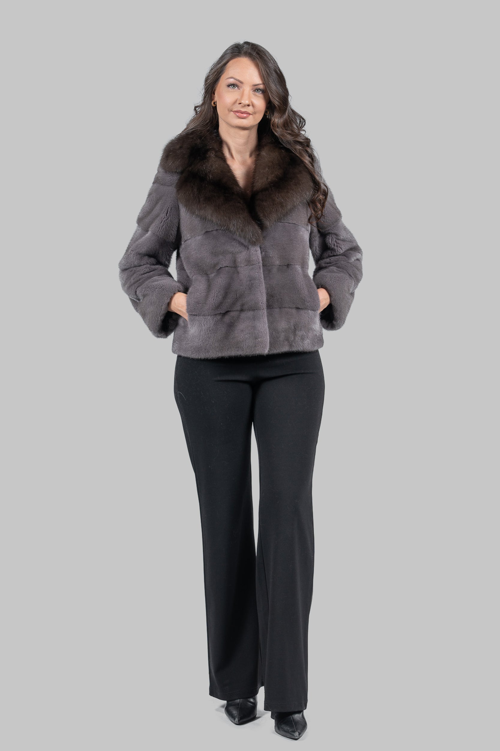 Grey Moon Mink Jacket with Russian Sable Collar P/K13C528s20