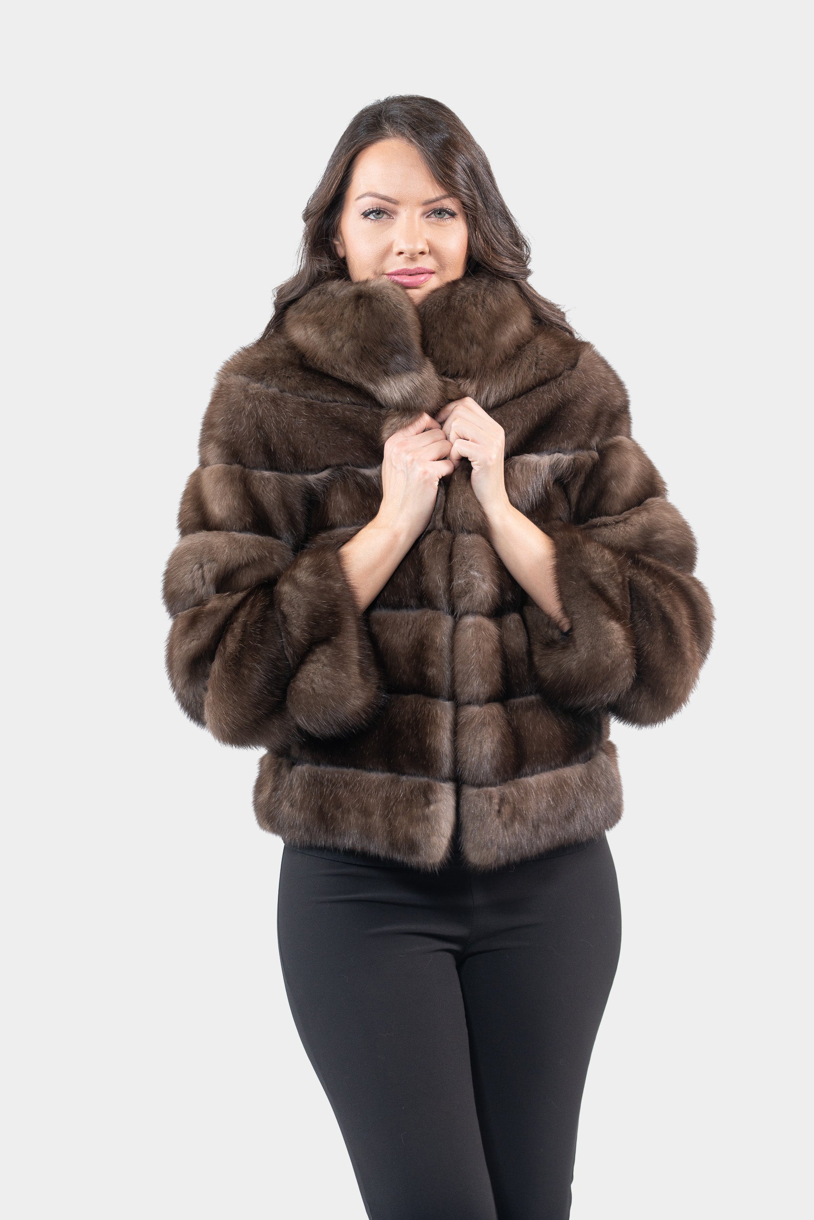 Dark Russian Sable Jacket with Stand Collar P/K13C528SH