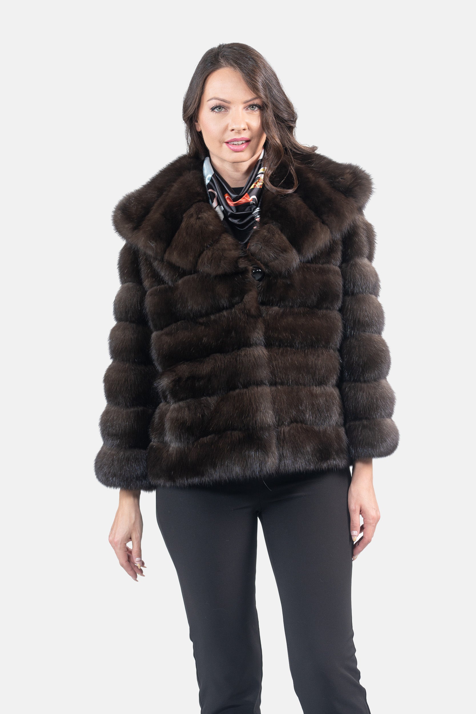 Dark Russian Sable Jacket with Hood P/K13C540