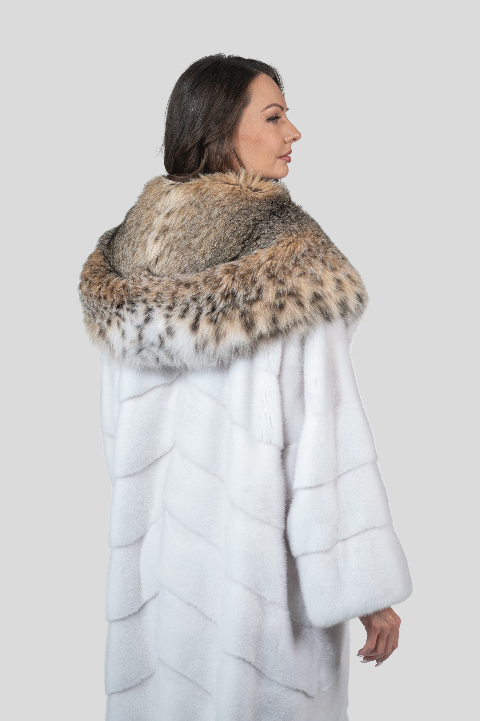 White Mink Coat With Bobcat Hood A/K13C850