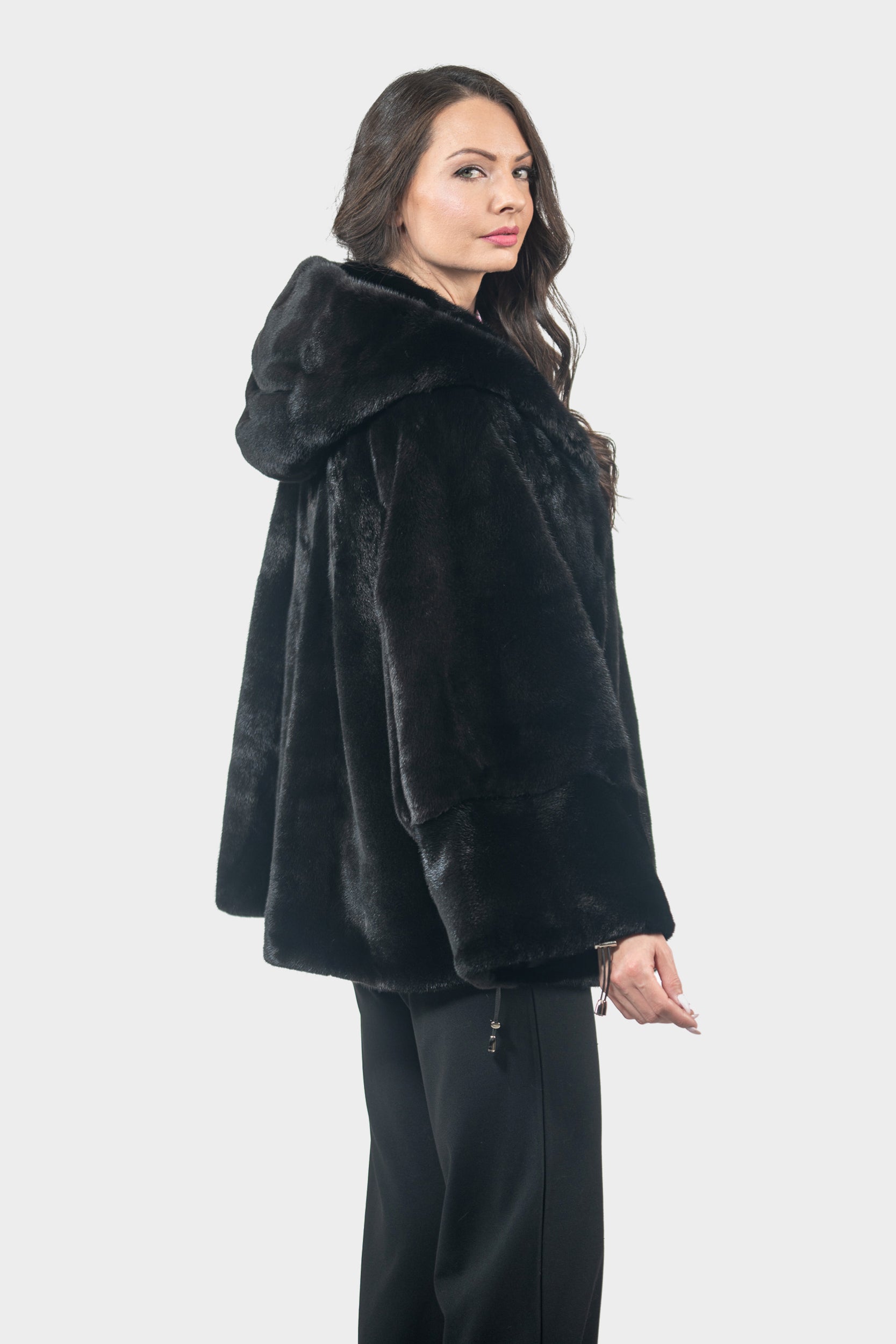 Black Mink Jacket with Hood L/OR5