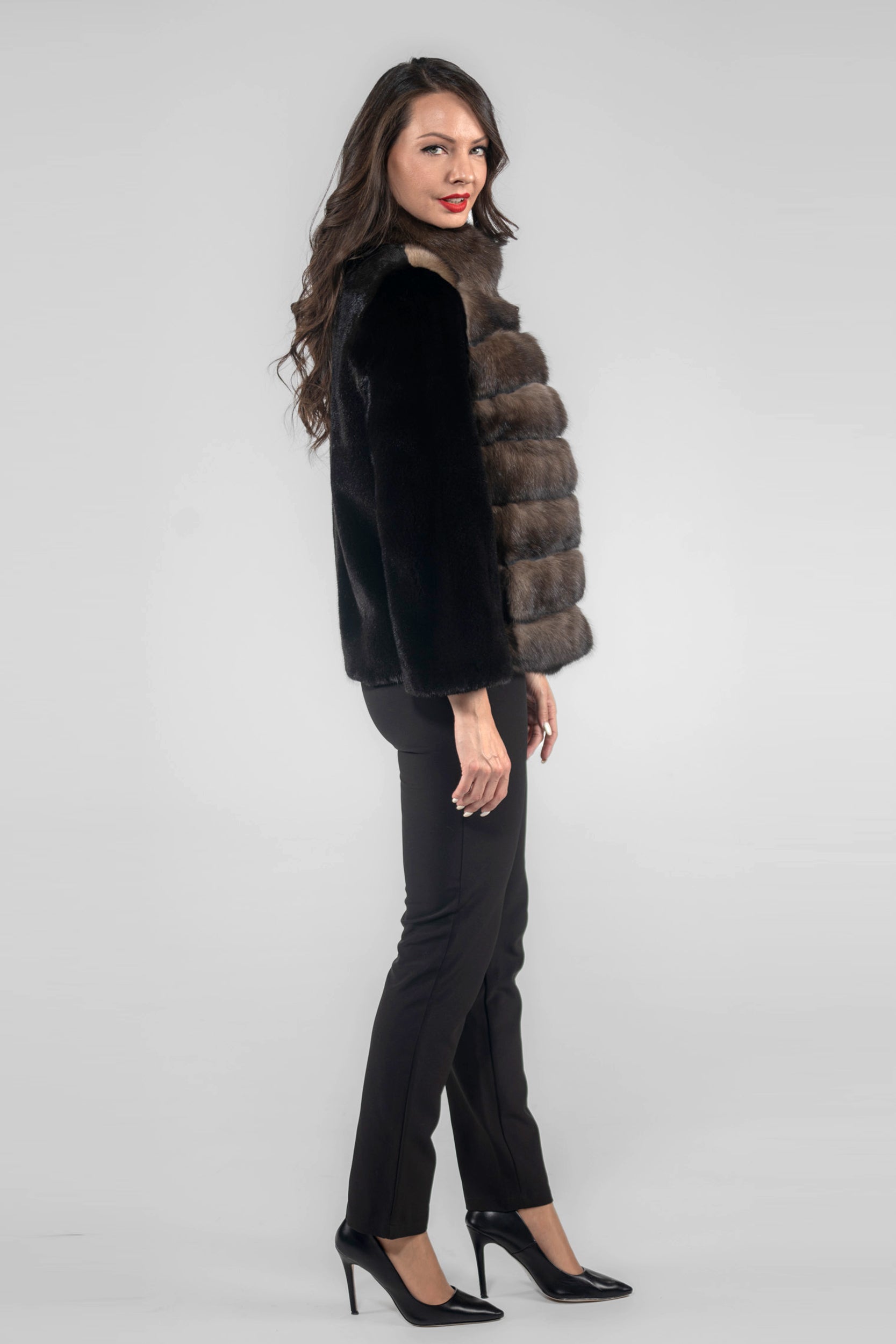 Blackglama Mink Jacket with Stand Collar and Russian Sable Trim P/K16C739