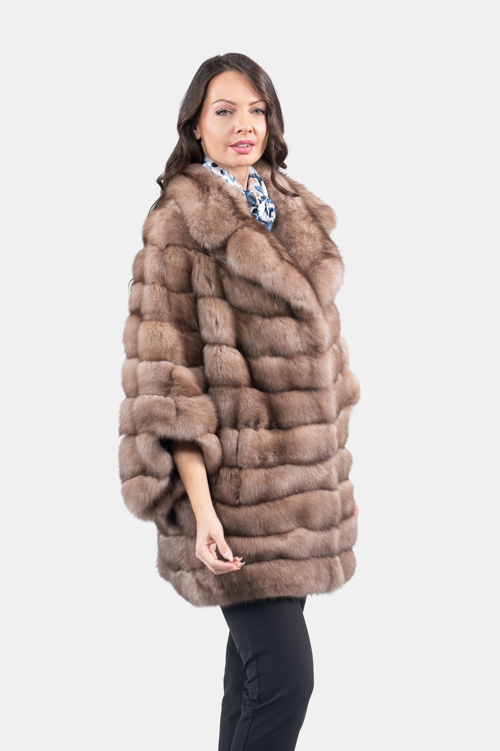 Graphite Russian Sable Cape with Notch Collar P/K13C929