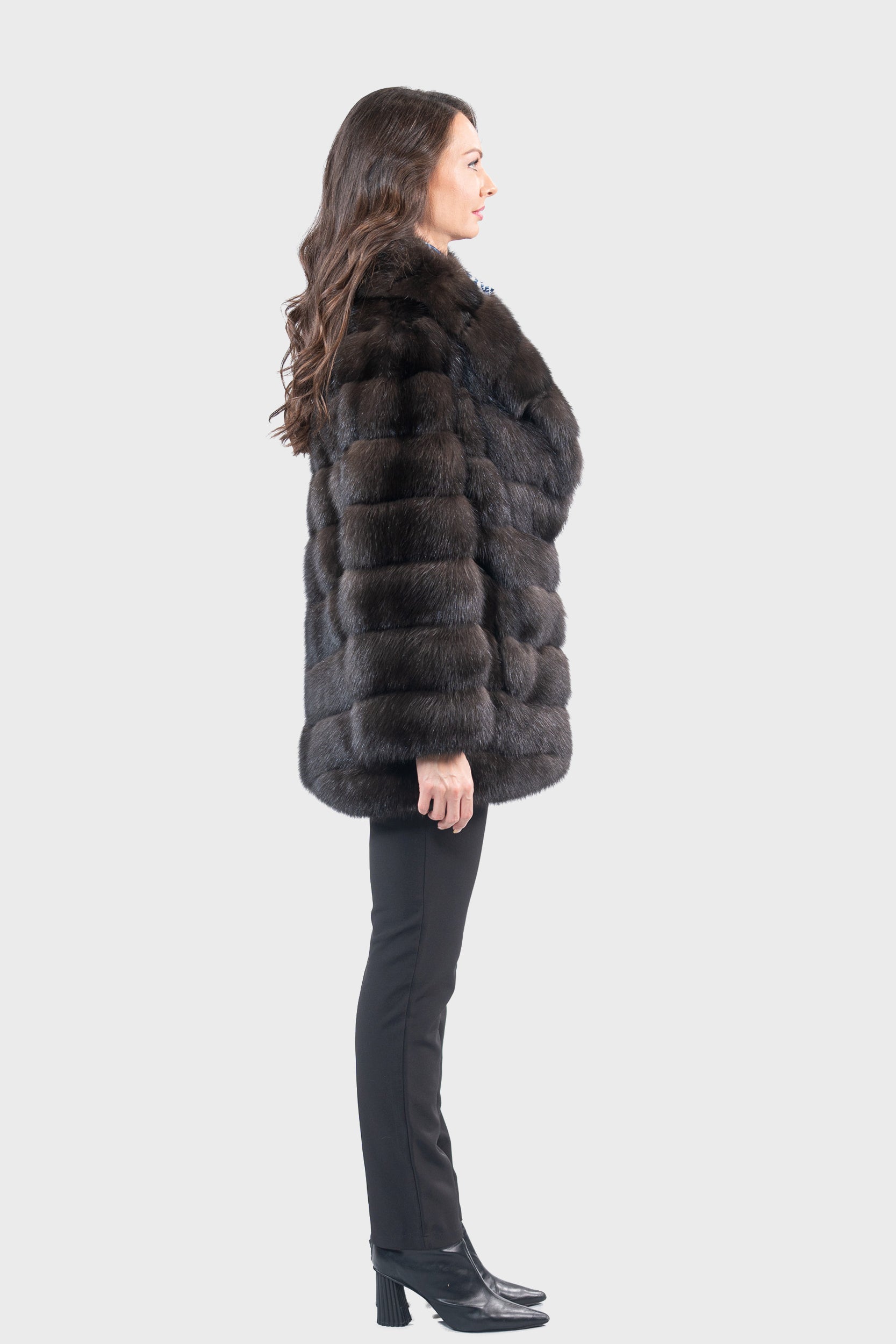 Dark Russian Sable Half Coat With Shawl Collar V/K13C530gC17