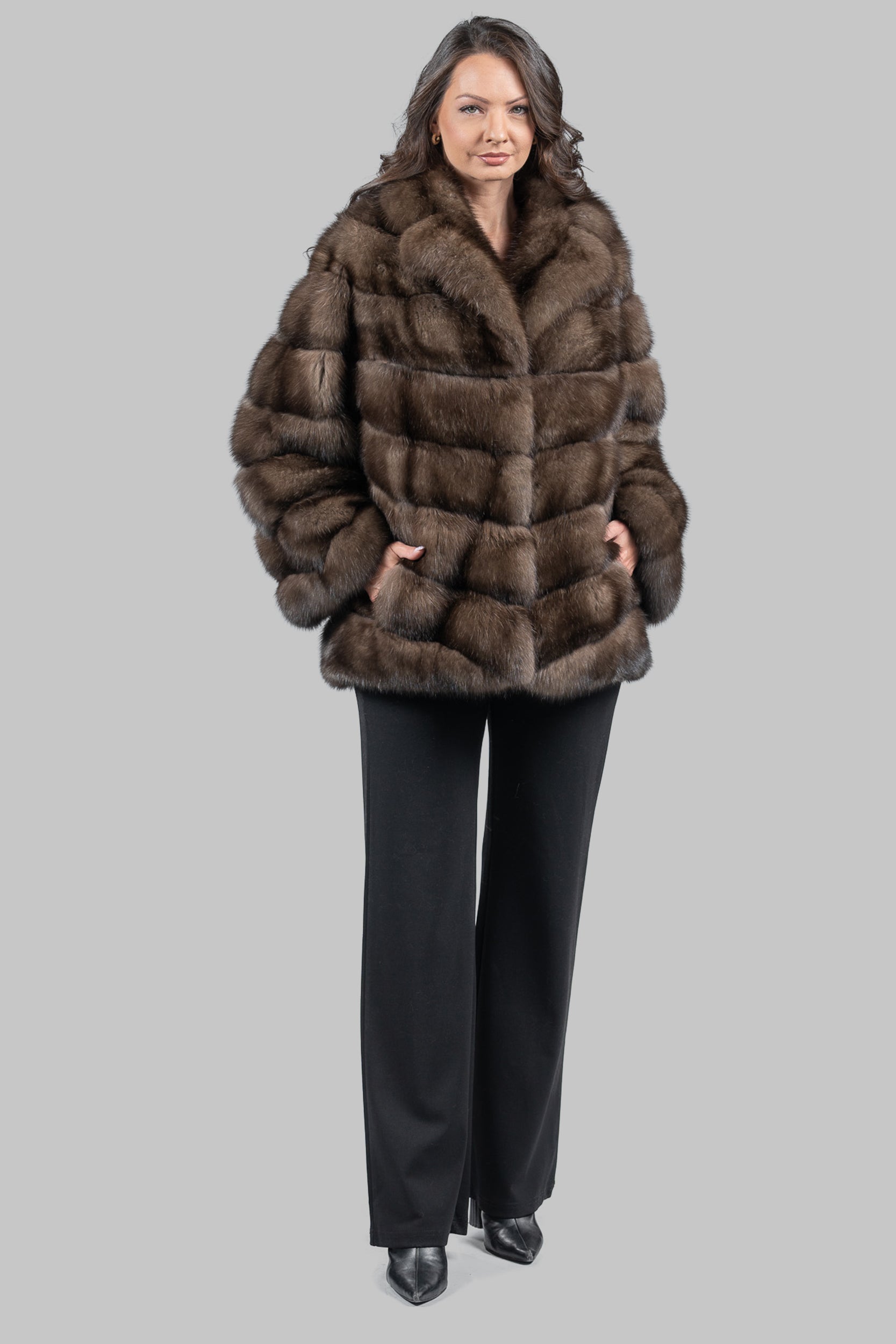 Graphite Russian Sable Half Coat with Full Skin Notch Collar V/K14M475S20