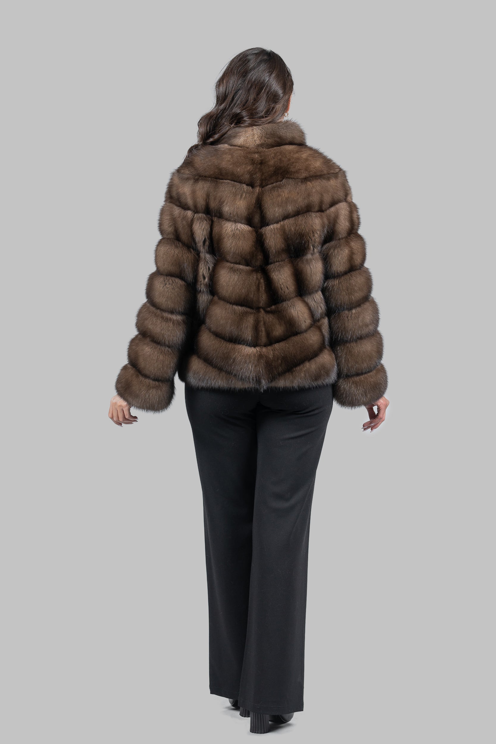 Graphite Russian Sable Chevron Jacket with Stand Collar V/K13C528