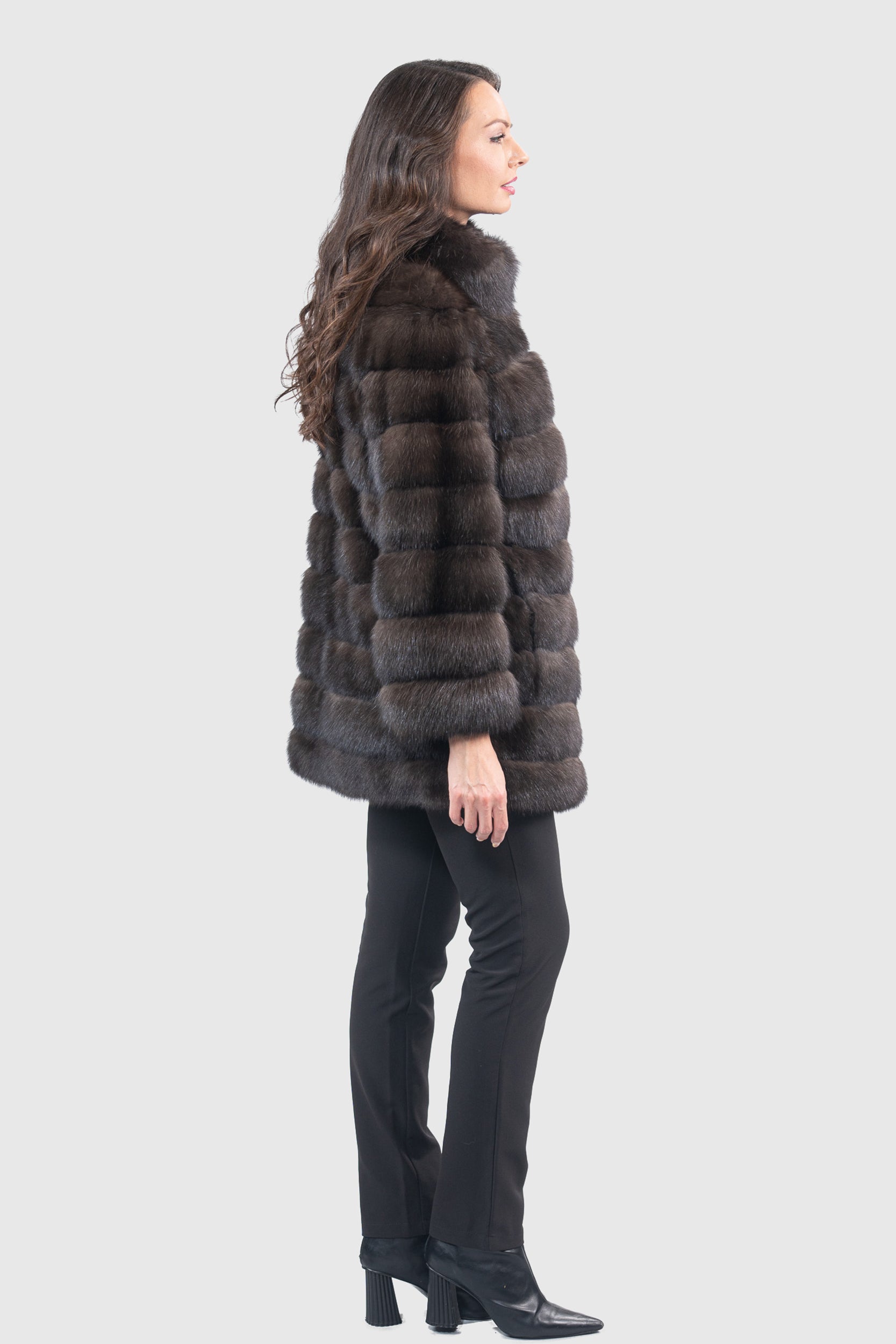 Dark Russian Sable Coat with Stand Collar P/K13C530