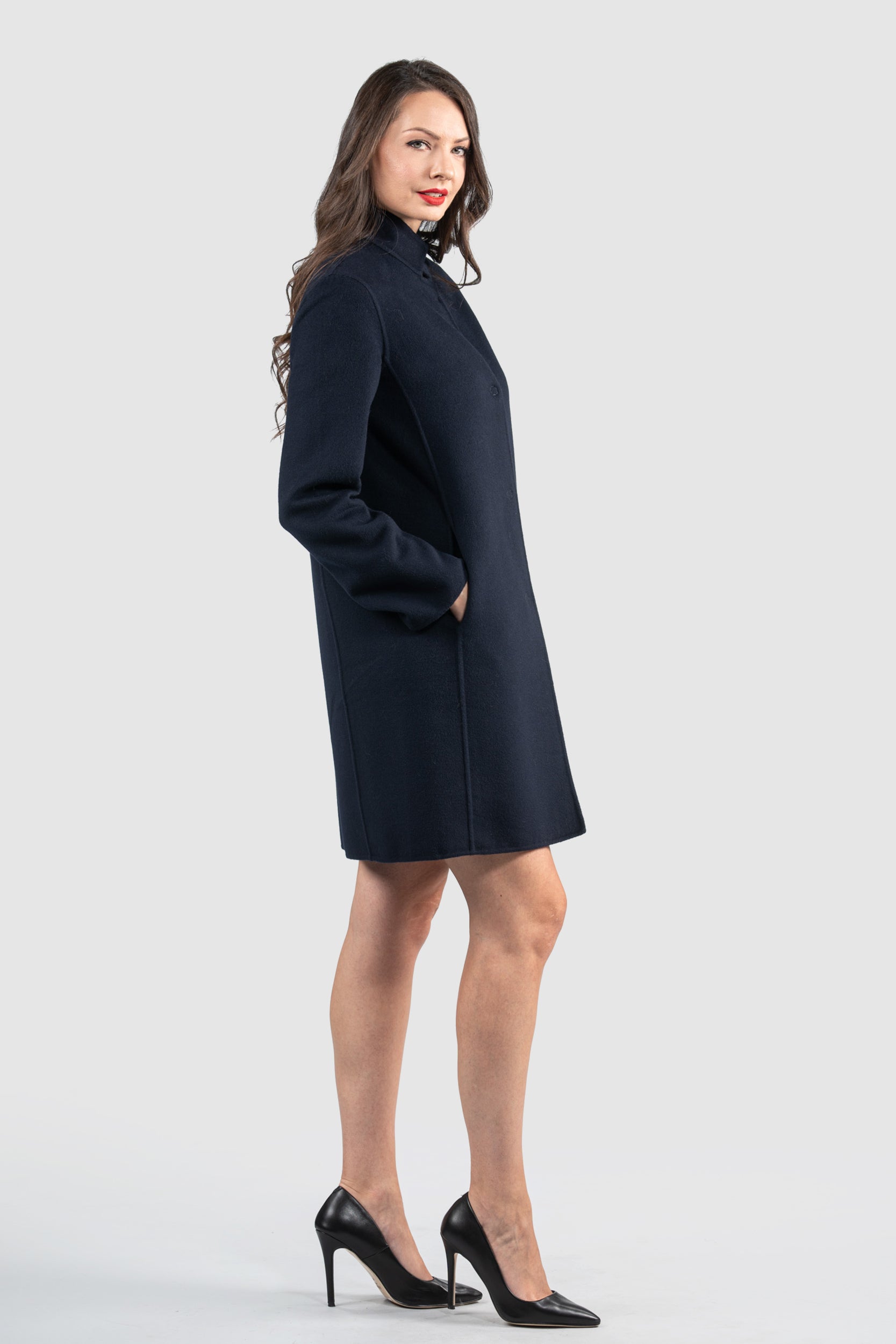 Blue Black Cashmere Half Coat 17C8003
