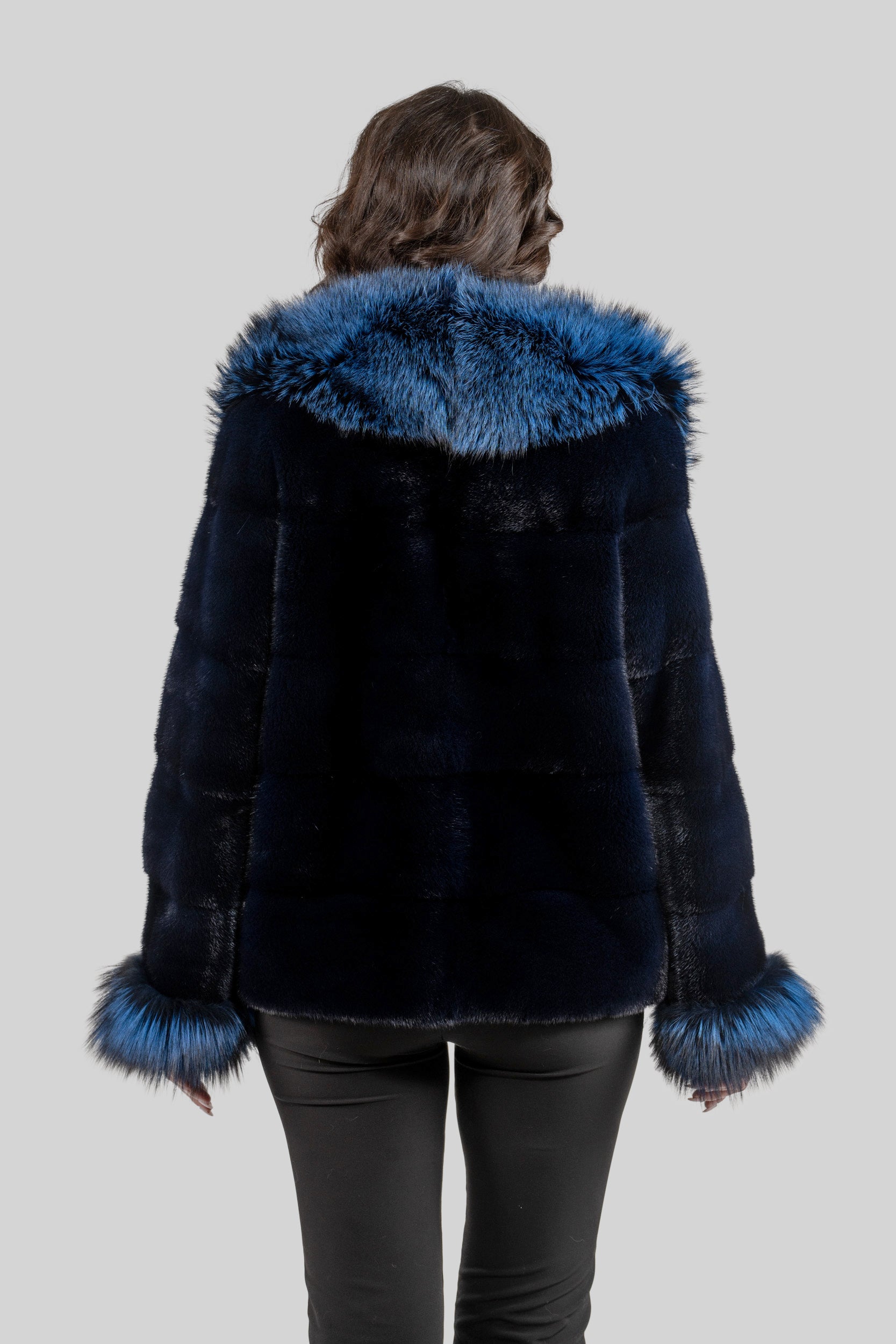 Purple Mink Jacket with Fox Trimmed Shawl Collar P/K13C528C17