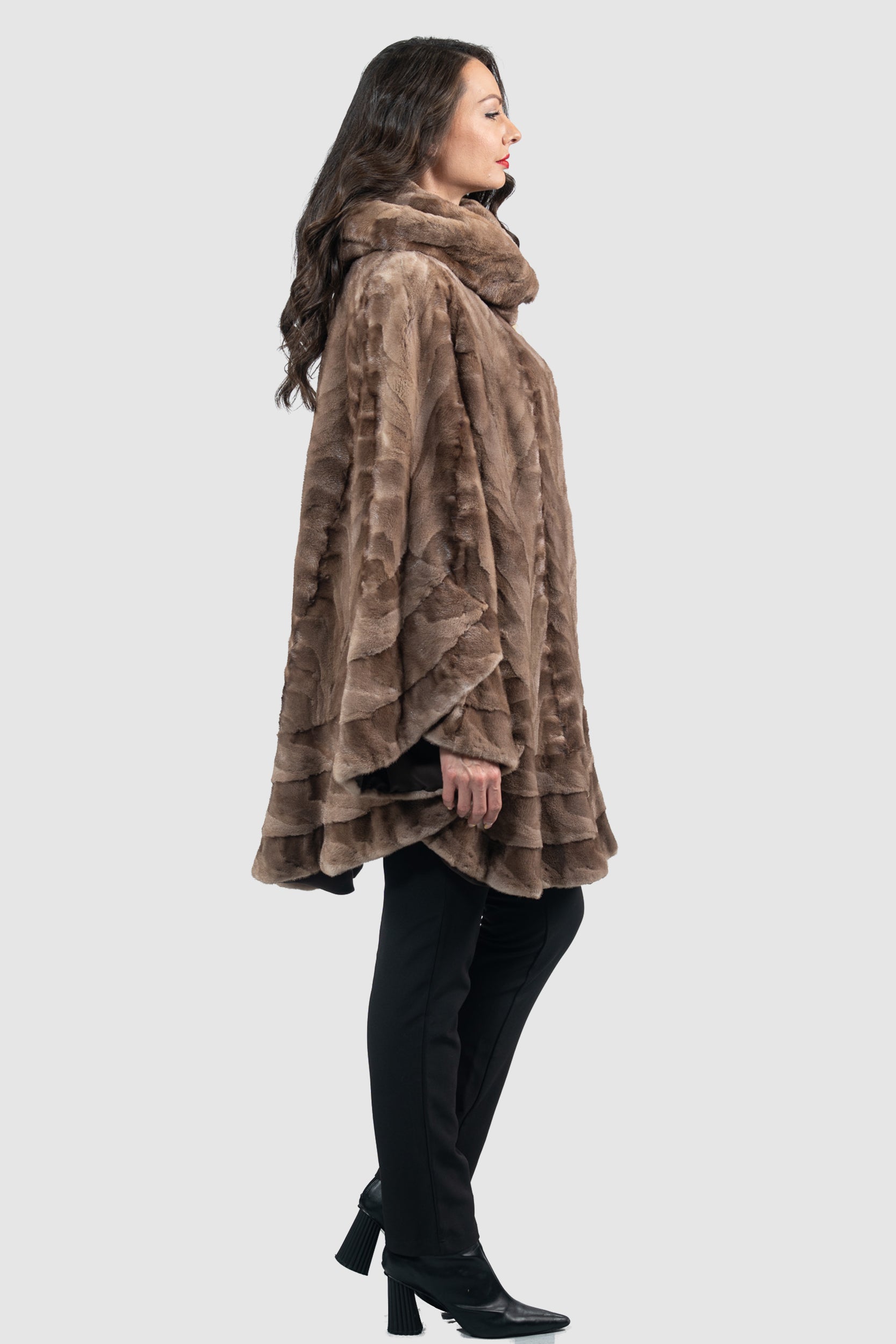 Pastel Mink Pieced Hooded Half Coat 2550H