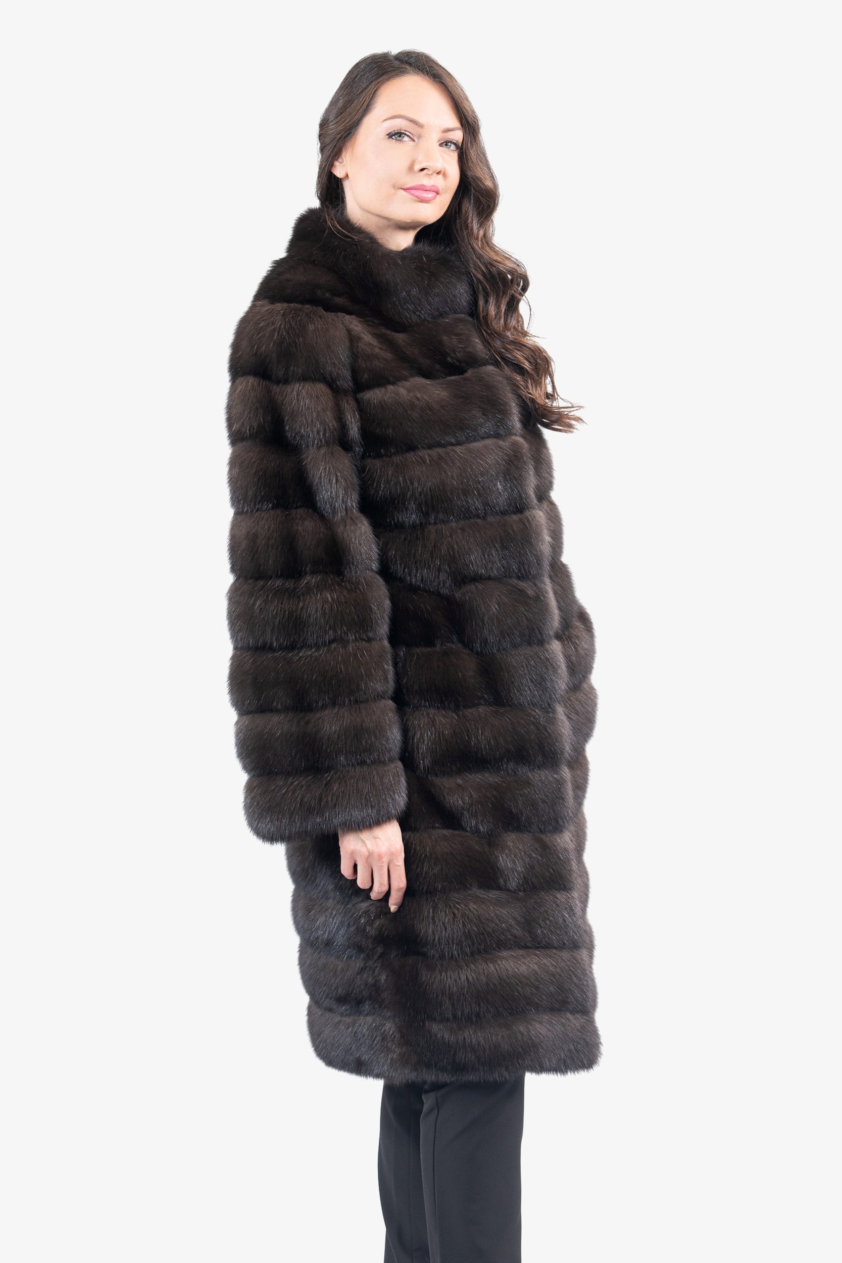 Dark Russian Sable Coat with Stand Collar P/K13C530