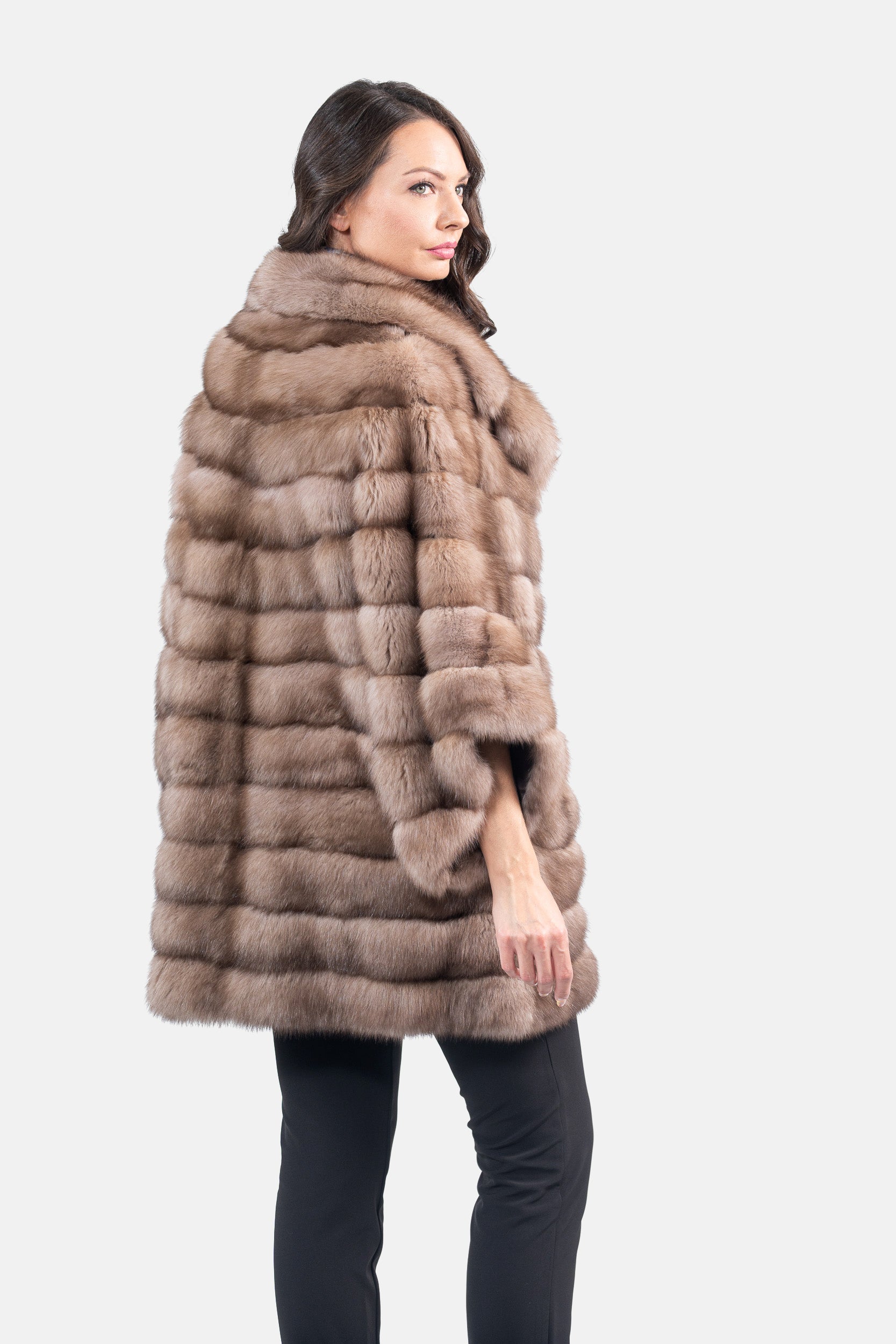 Graphite Russian Sable Cape with Notch Collar P/K13C929