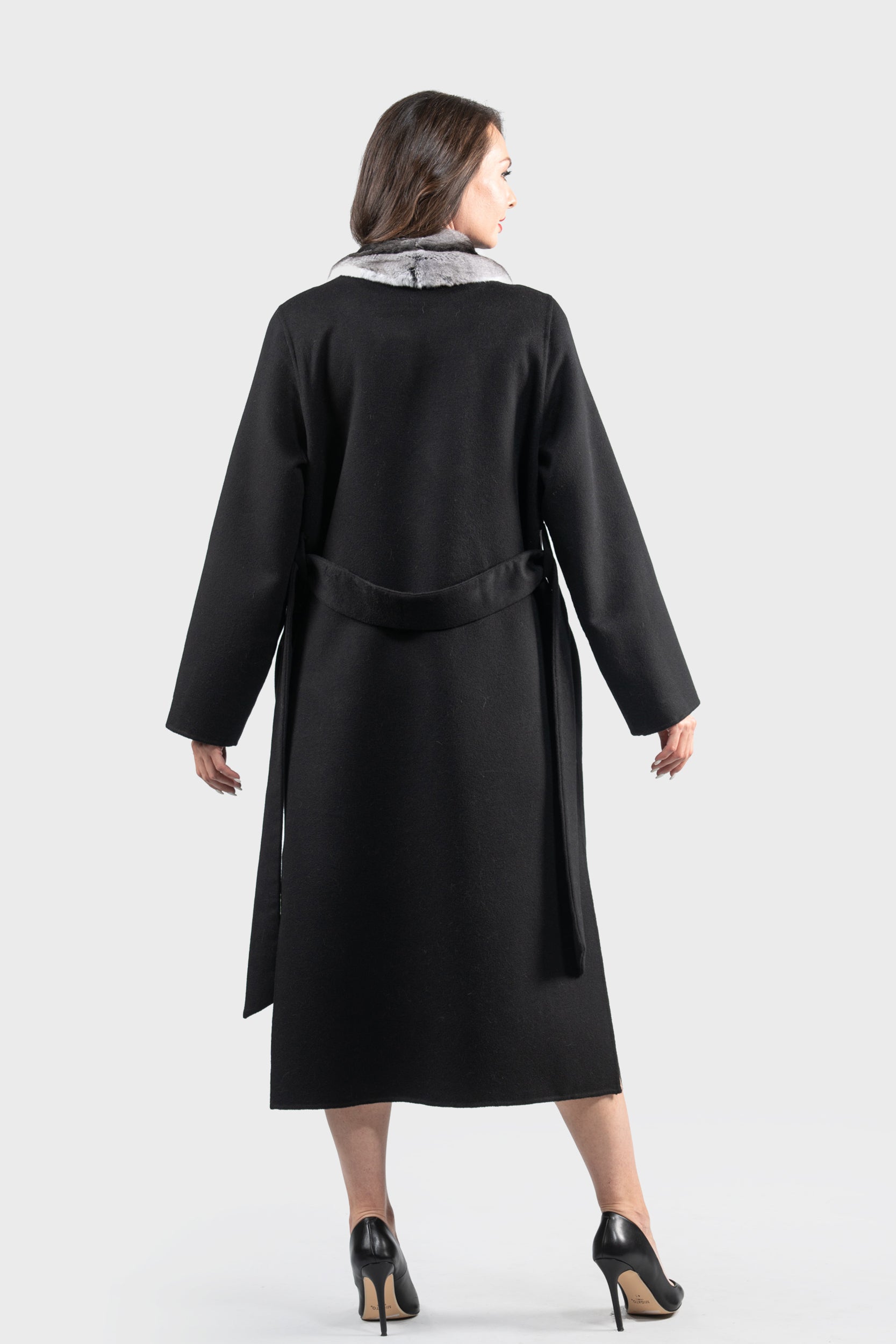 Black Cashmere Coat with Chinchilla Trim 21C3321