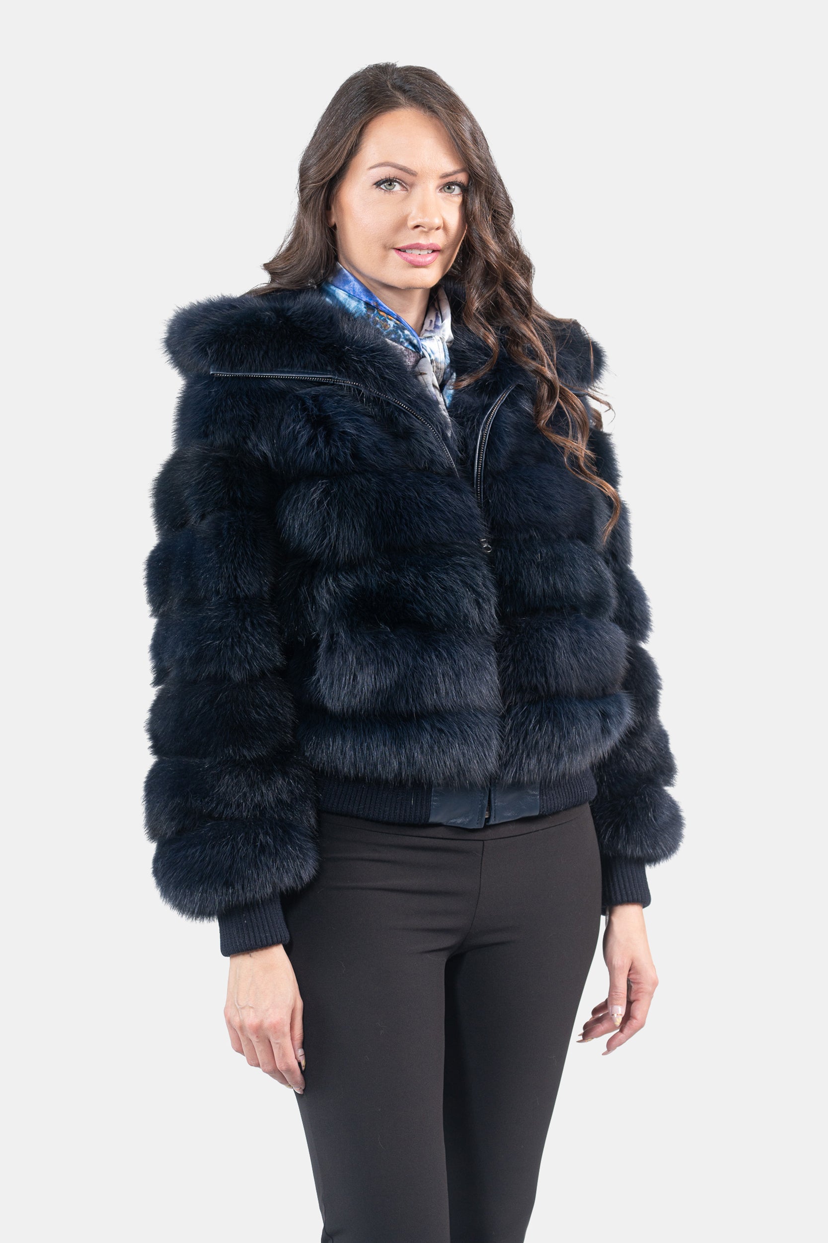 Blue Black Baumarten Bomber Jacket with Hood P/K228H