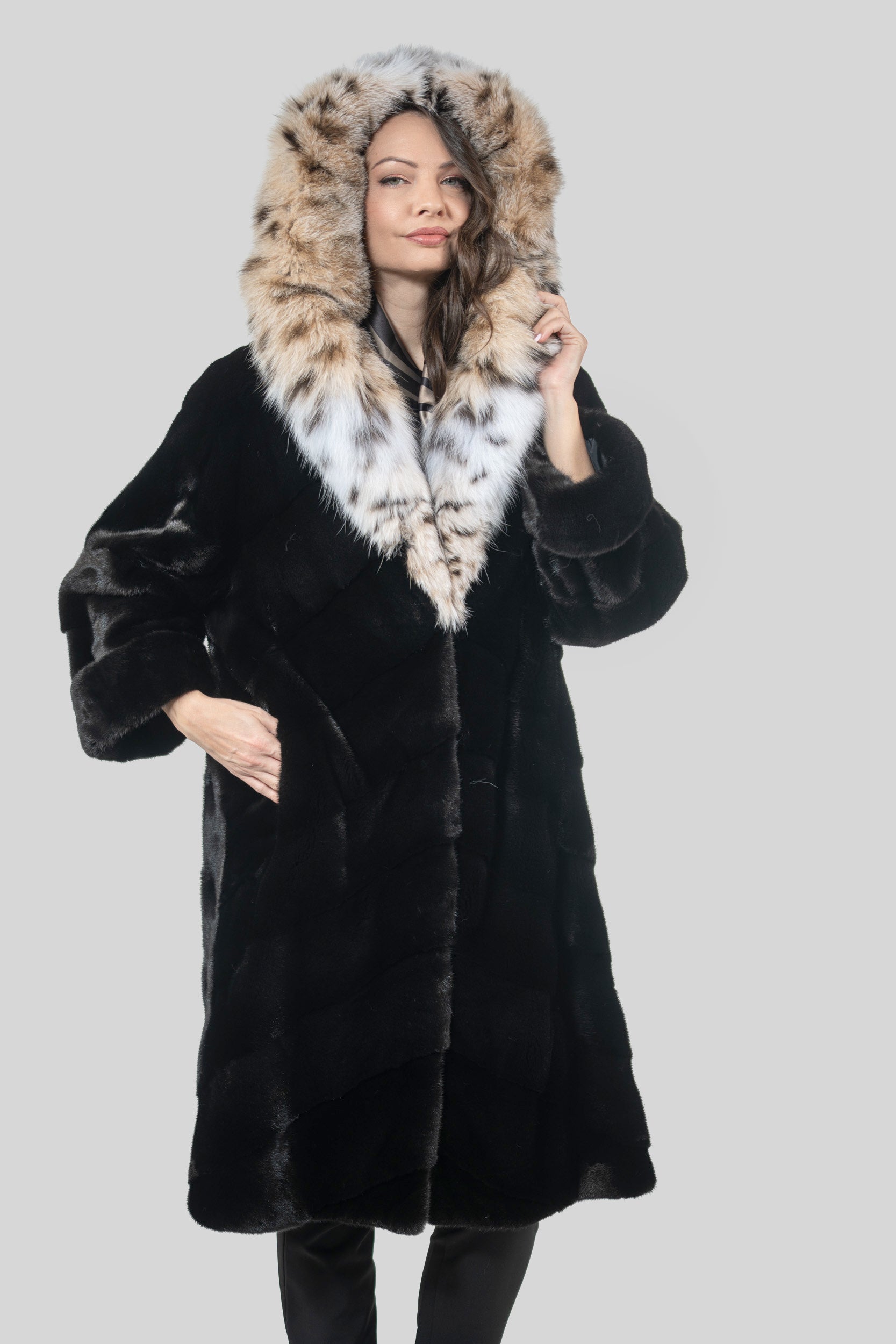 Blackglama Mink Half Coat with Bobcat Hood A/K850