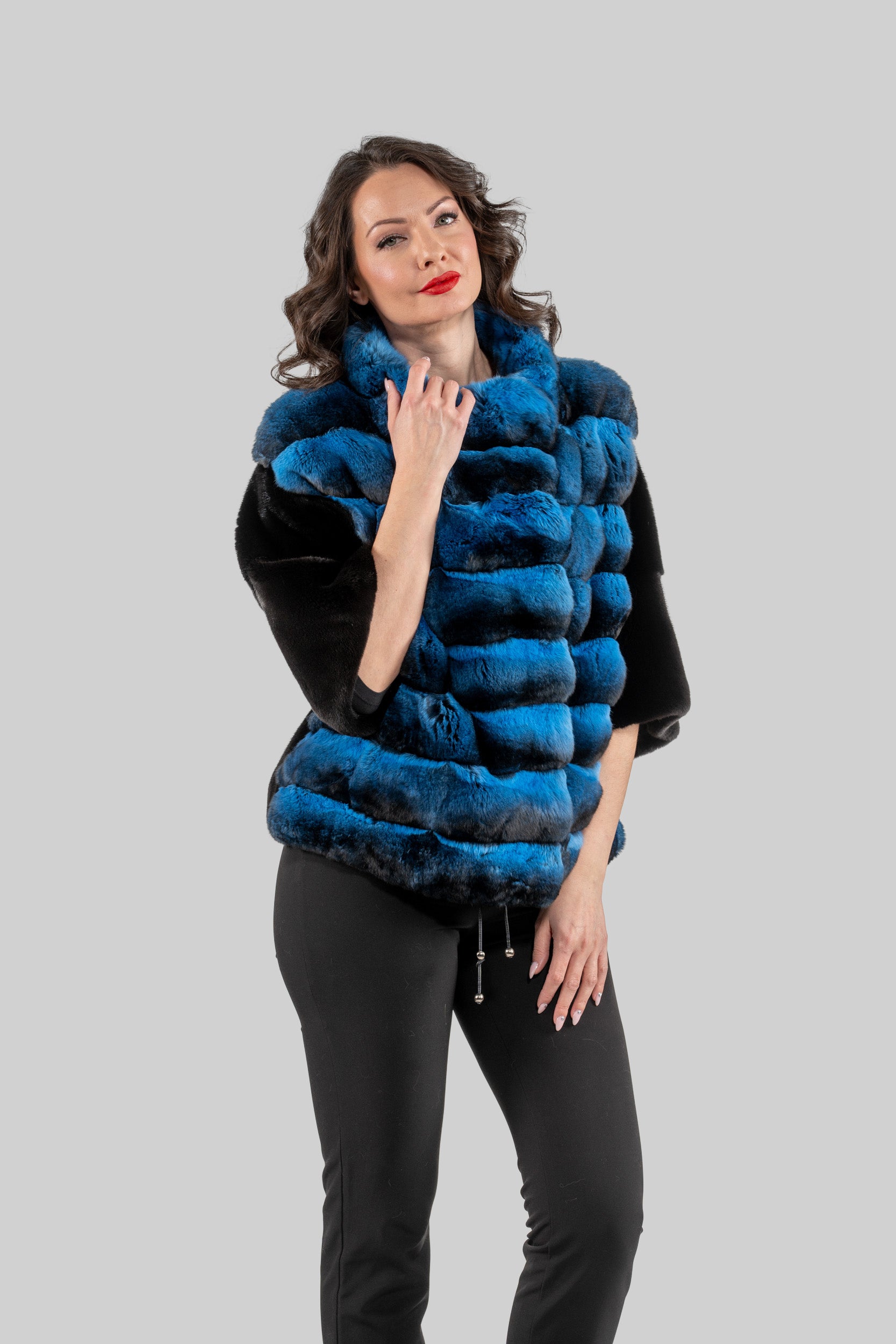 Bluejean Chinchilla Short Jacket with Blackglama Mink Trim P/K13C139