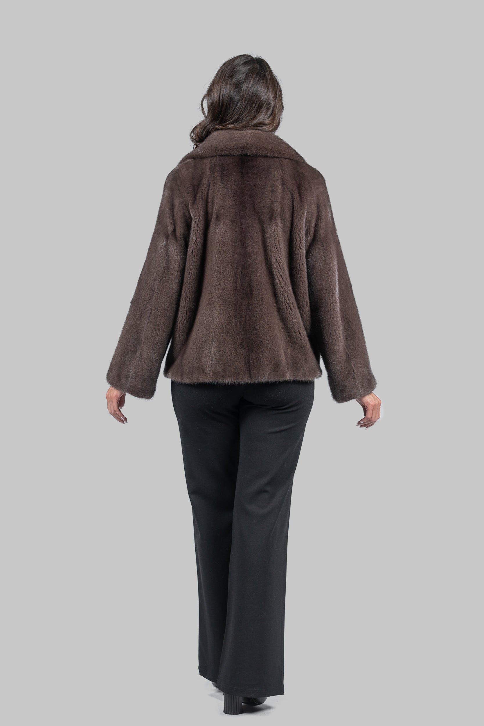 Wood Mink Fur Jacket with Notch Collar L/O13C528s20