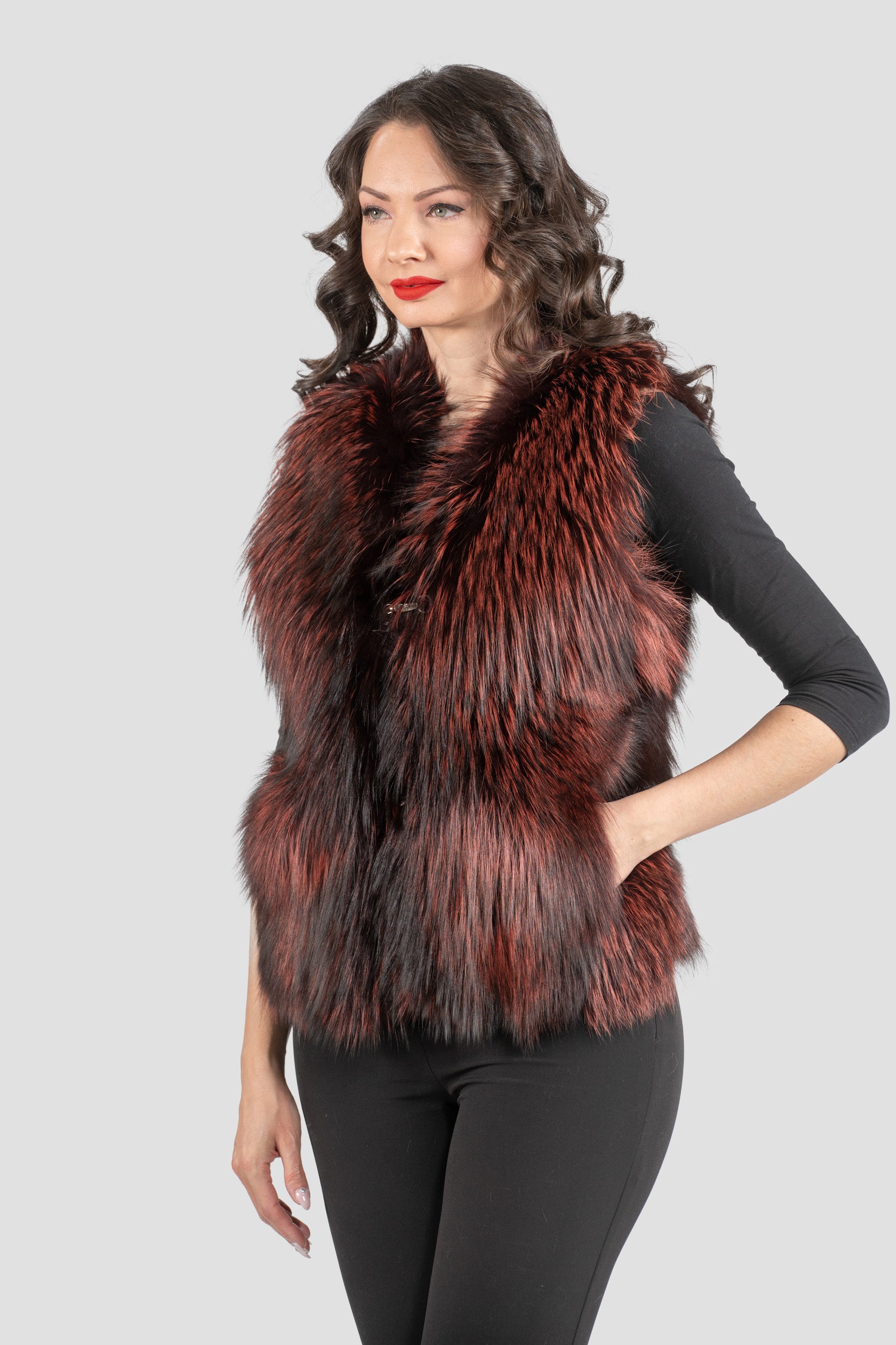 Bordeaux Fox Fur Vest ML170