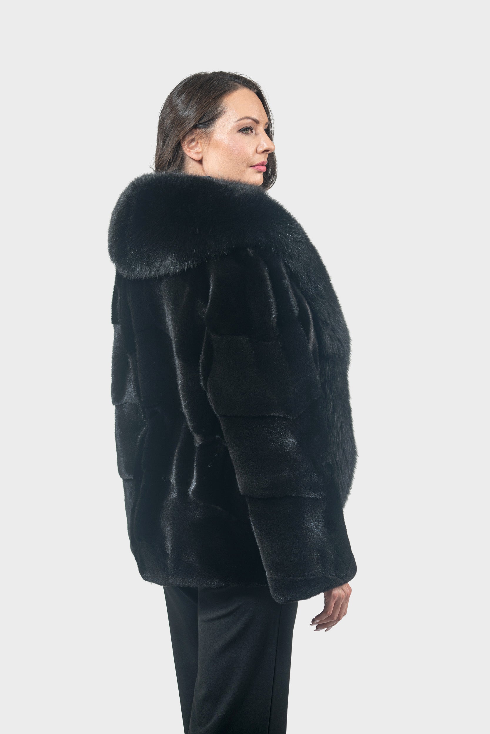 Black Mink Jacket with Fox Trim A/K19C123