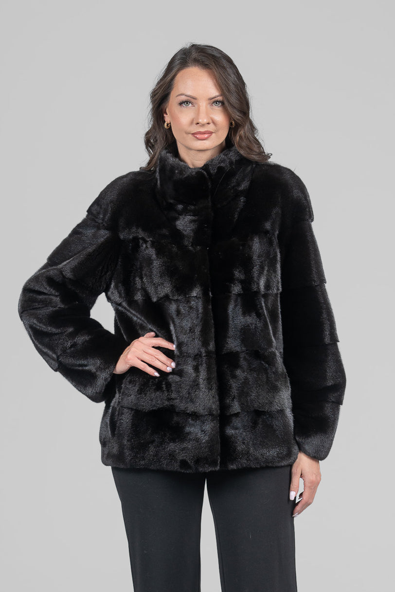 Blackglama Mink Jacket with Stand Collar P/K13C528