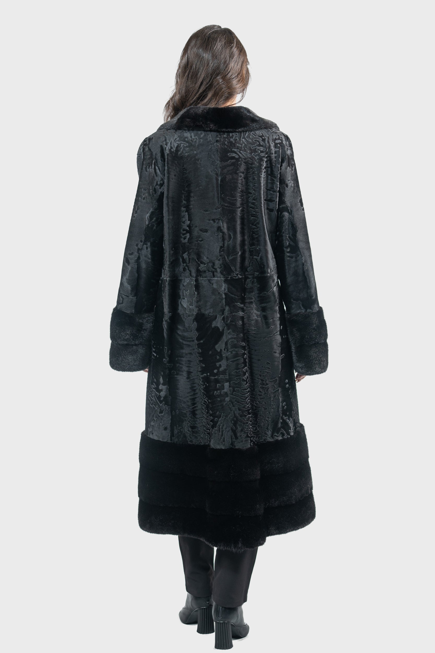 Black Swakara Coat with Mink Trim S/S13C976
