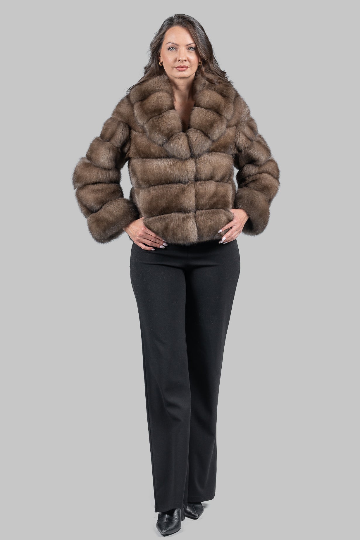 Graphite Russian Sable Jacket with Shawl Collar P/K13C528gC17