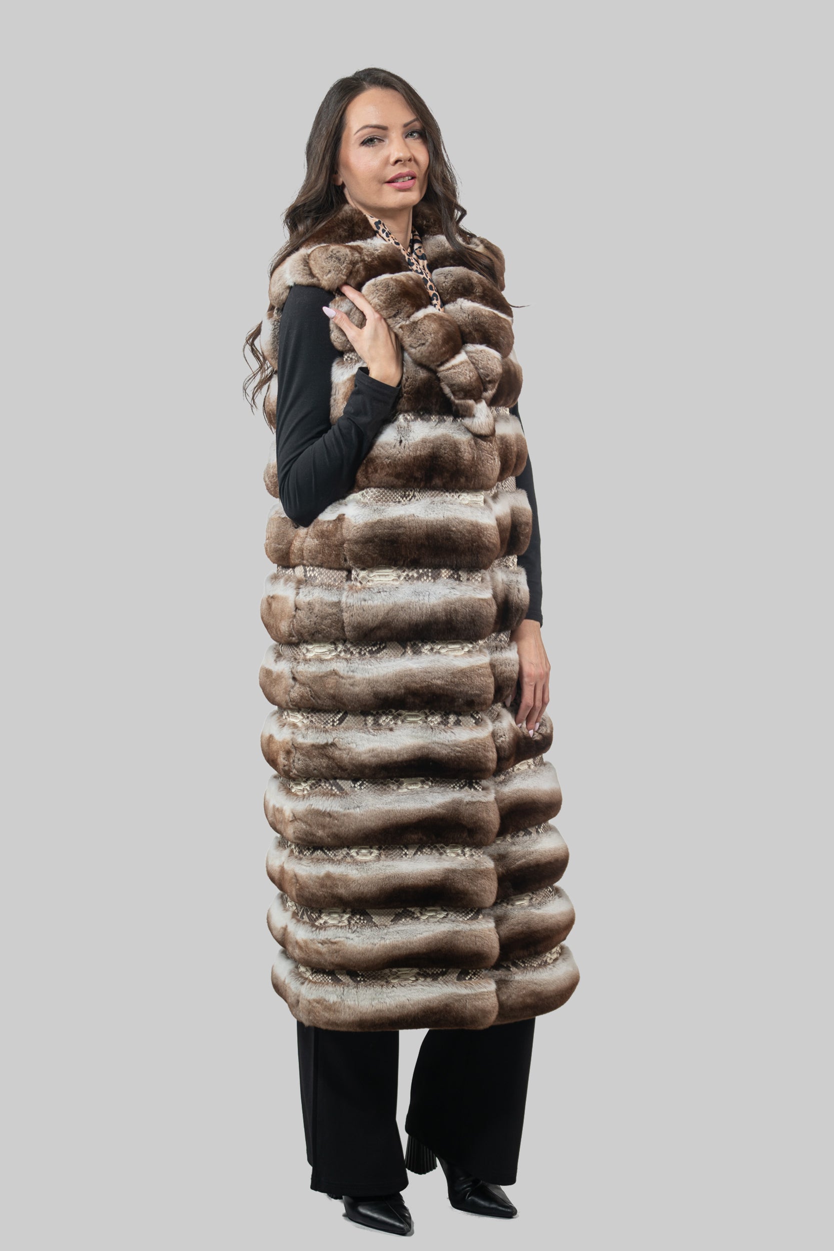 Orange Chinchilla Vest with Notch Collar & Snake Leather Ρ/Κ13c519s20