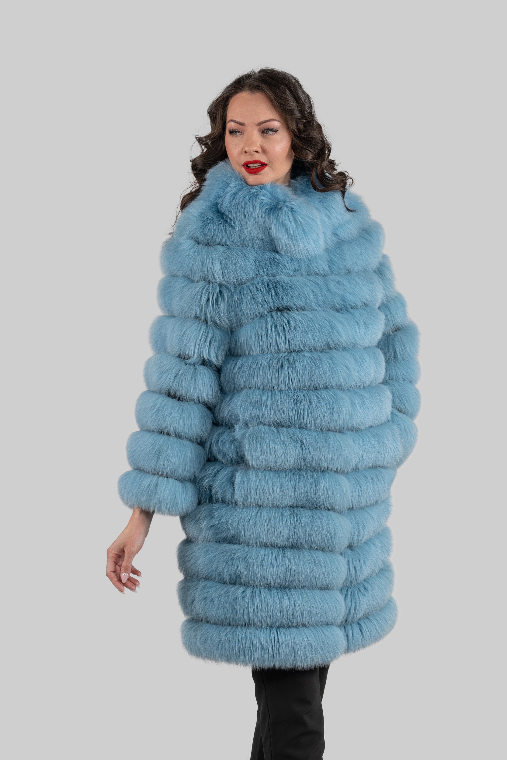 Blue Sky Full-Length Fox Fur Coat P/K13C530