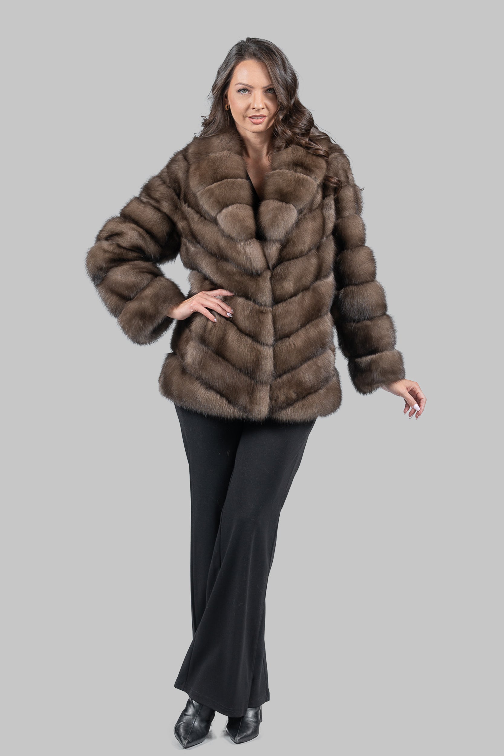 Platino Russian Sable Jacket with Shawl Collar V/K13C528C17