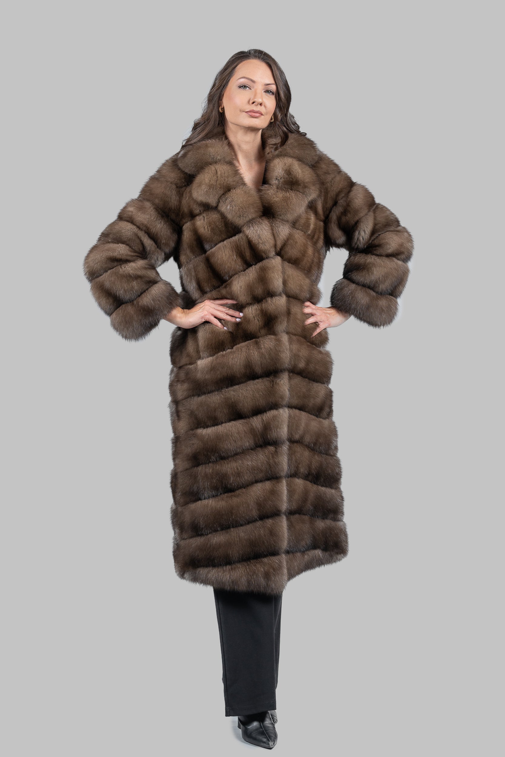 Graphite Russian Sable Full-Length Coat with Notch Collar A/K13c530s20