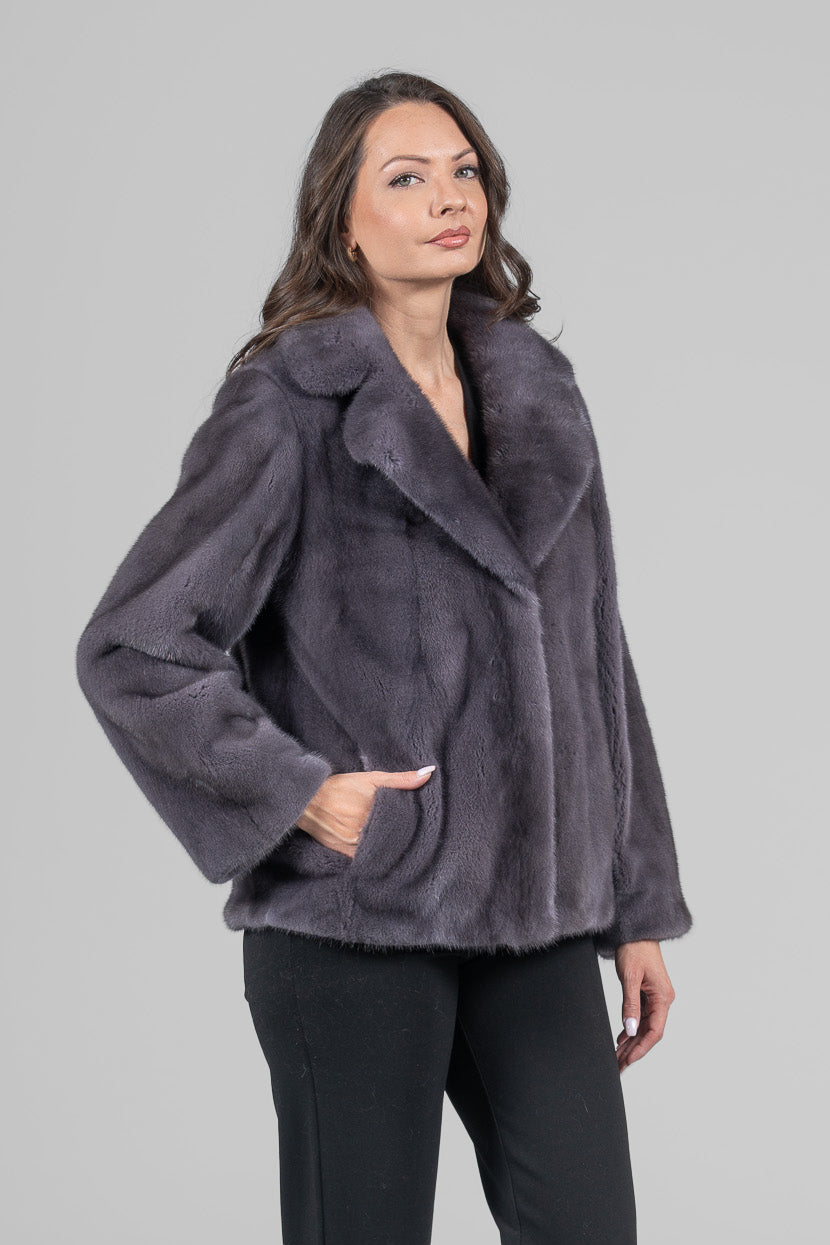 Grey Moon Mink Fur Jacket with Notch Collar L/O13C528s20