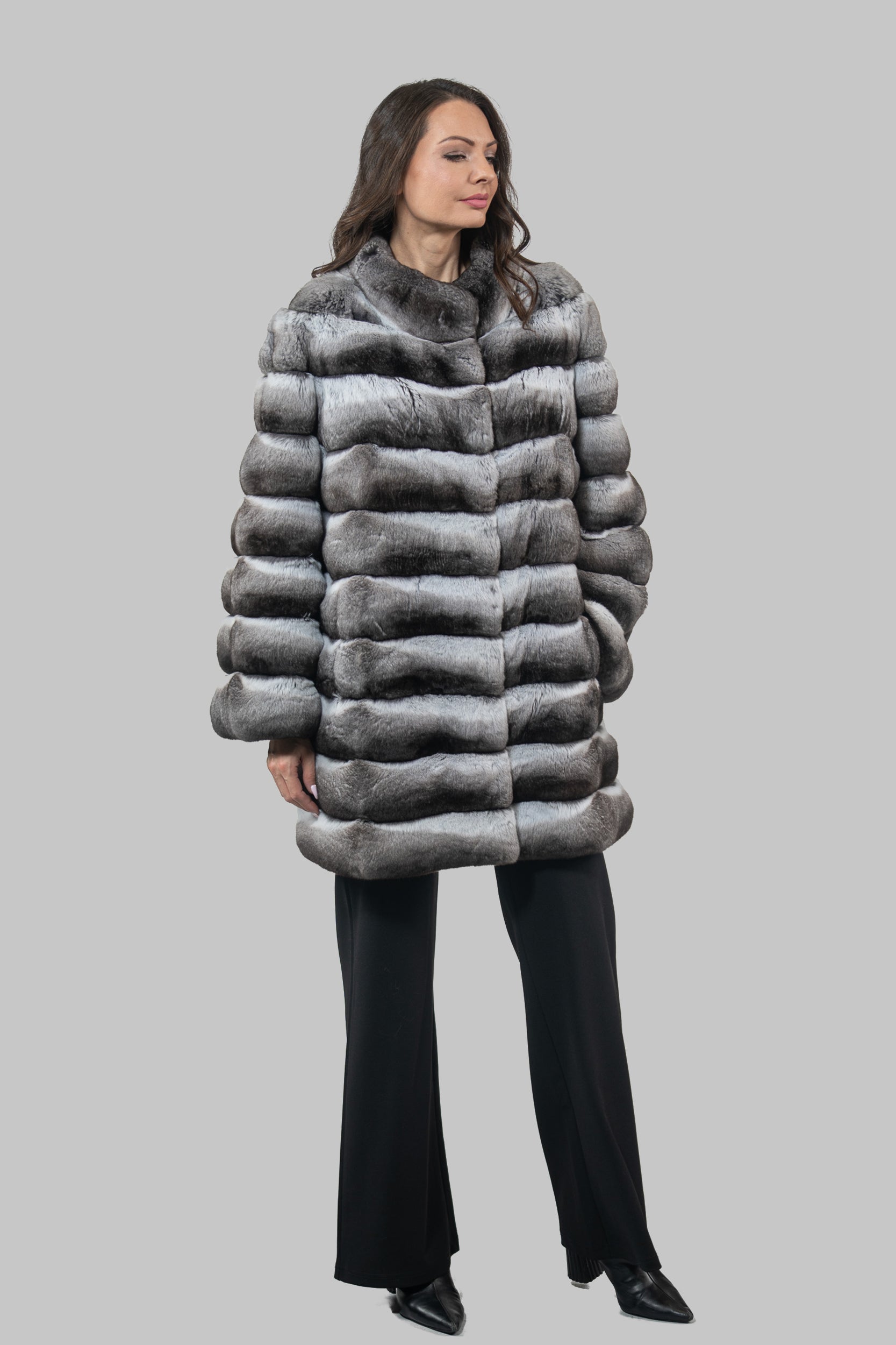 Chinchilla Half Coat with Stand Collar P/K13C530